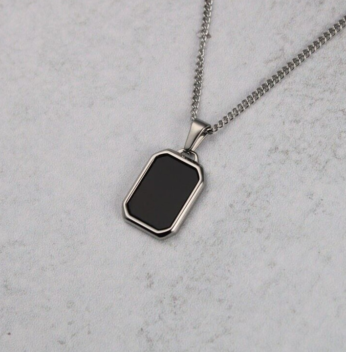 Natural Black Onyx Pendant 925 Sterling Silver Flat Gemstone Pendant For Men’s
