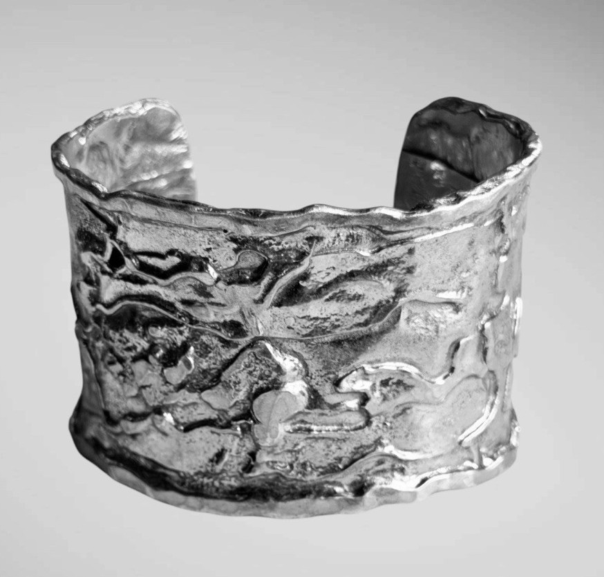 Rhodium Plated .925 Sterling Cuff Bracelet Arm Band SIGN Jewelries ICELAND (82g)