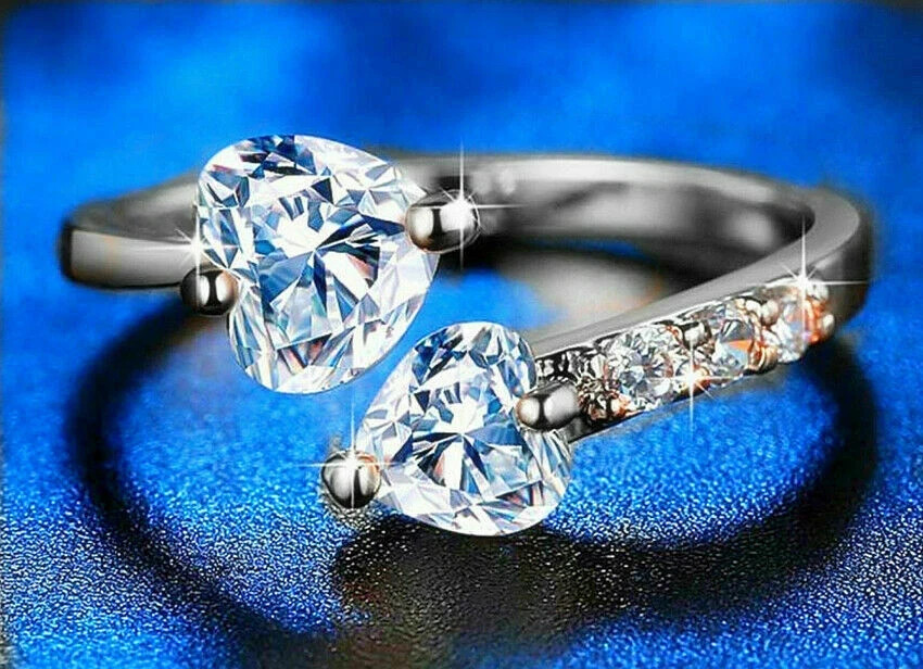 2Ct Lab Created Heart Bypass Engagement Woman’s Ring 14K White Gold Finish