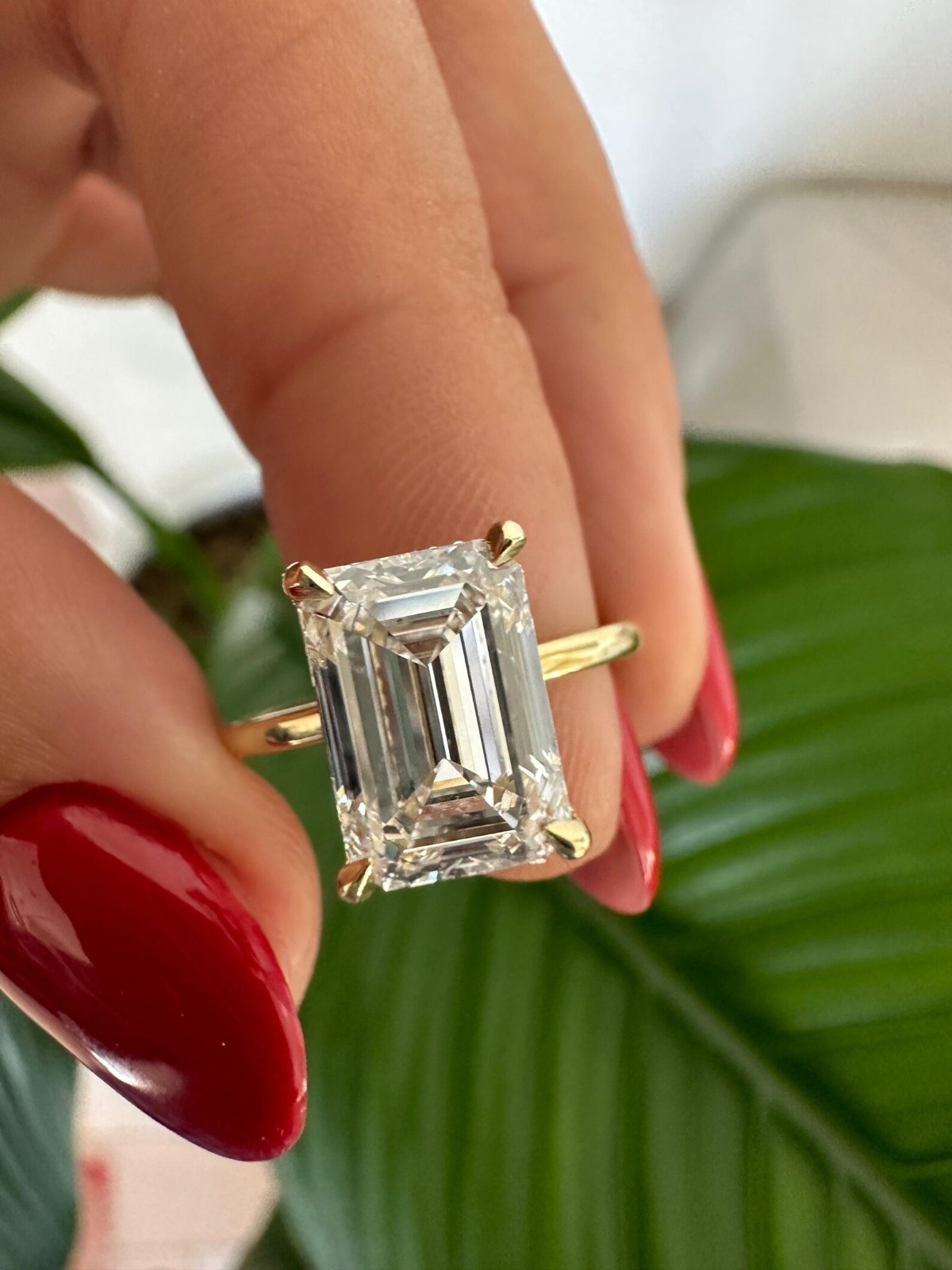 5.10Ct Emerald-Cut EF Lab Grown Diamond Hidden Halo Wedding Ring 14K Yellow Gold