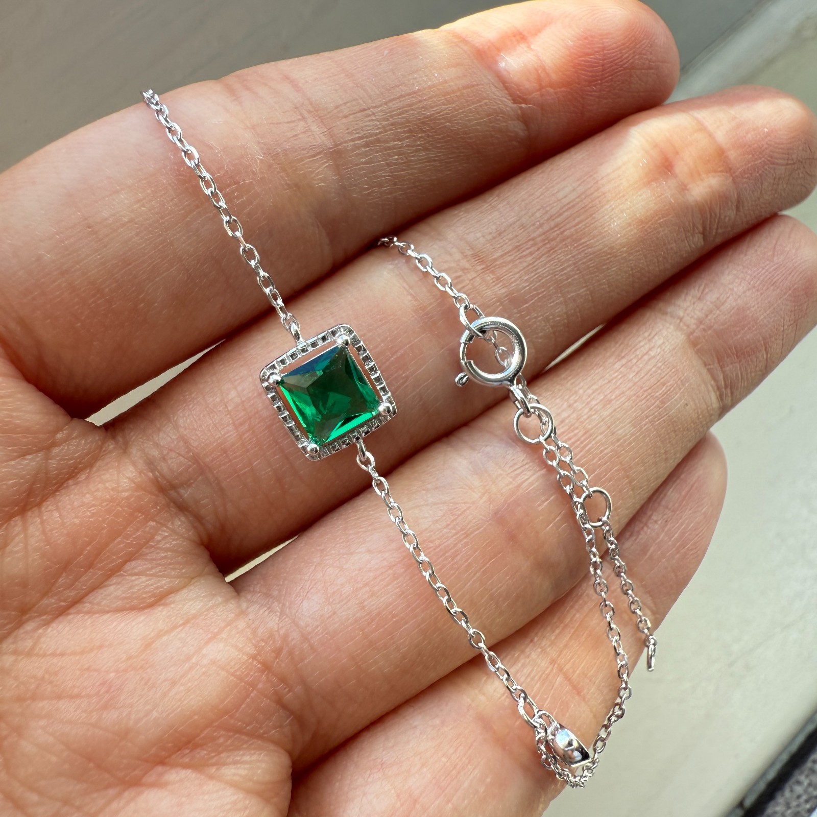 925 Sterling Silver Bracelet 5mm Natural Emerald Gemstone Zircon Cube Chain Gift