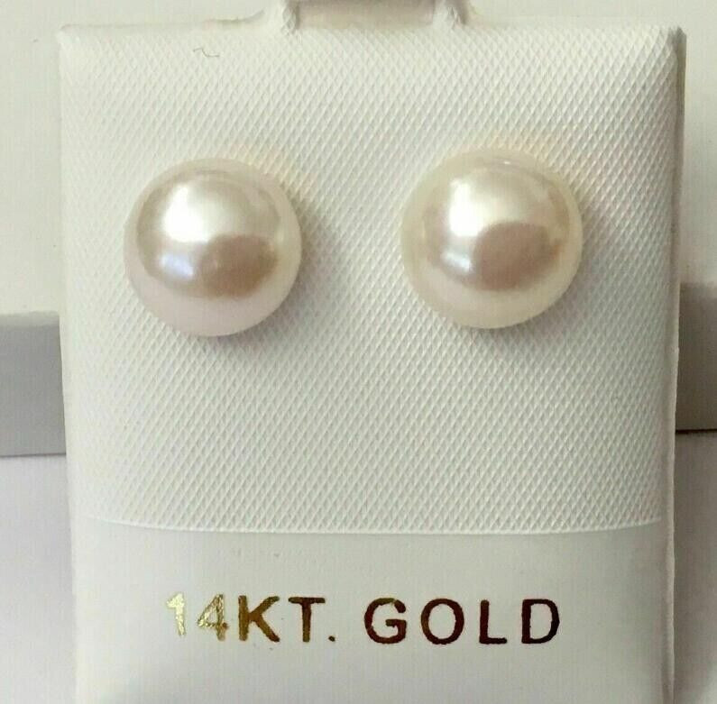 Wholesale AAAA 8-9MM NATURAL White SOUTH SEA PEARL EARRING 14k STUD EARRINGS