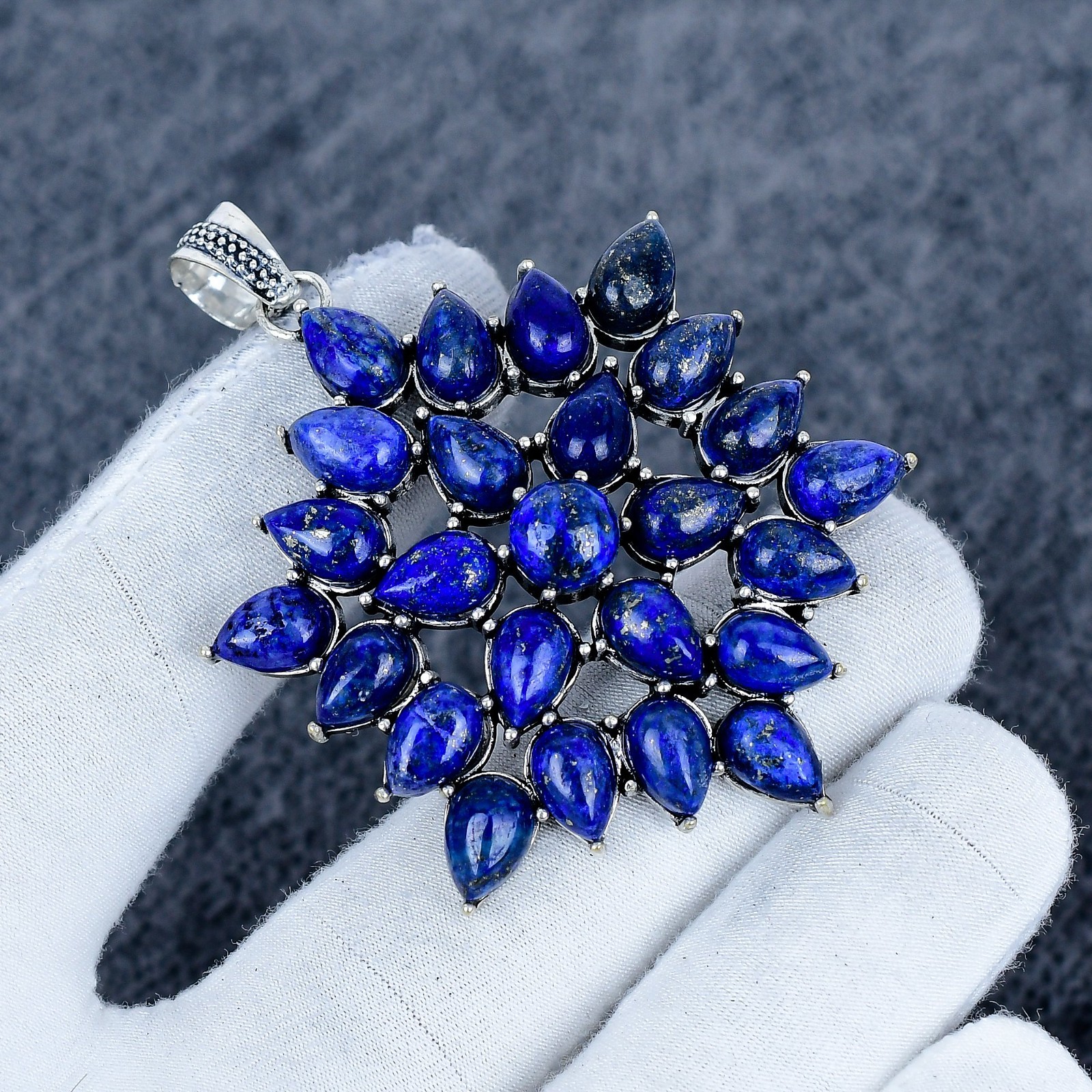 Lapis Lazuli Pendant 925 Sterling Silver Pendant Lapis Flower Gemstone Gift