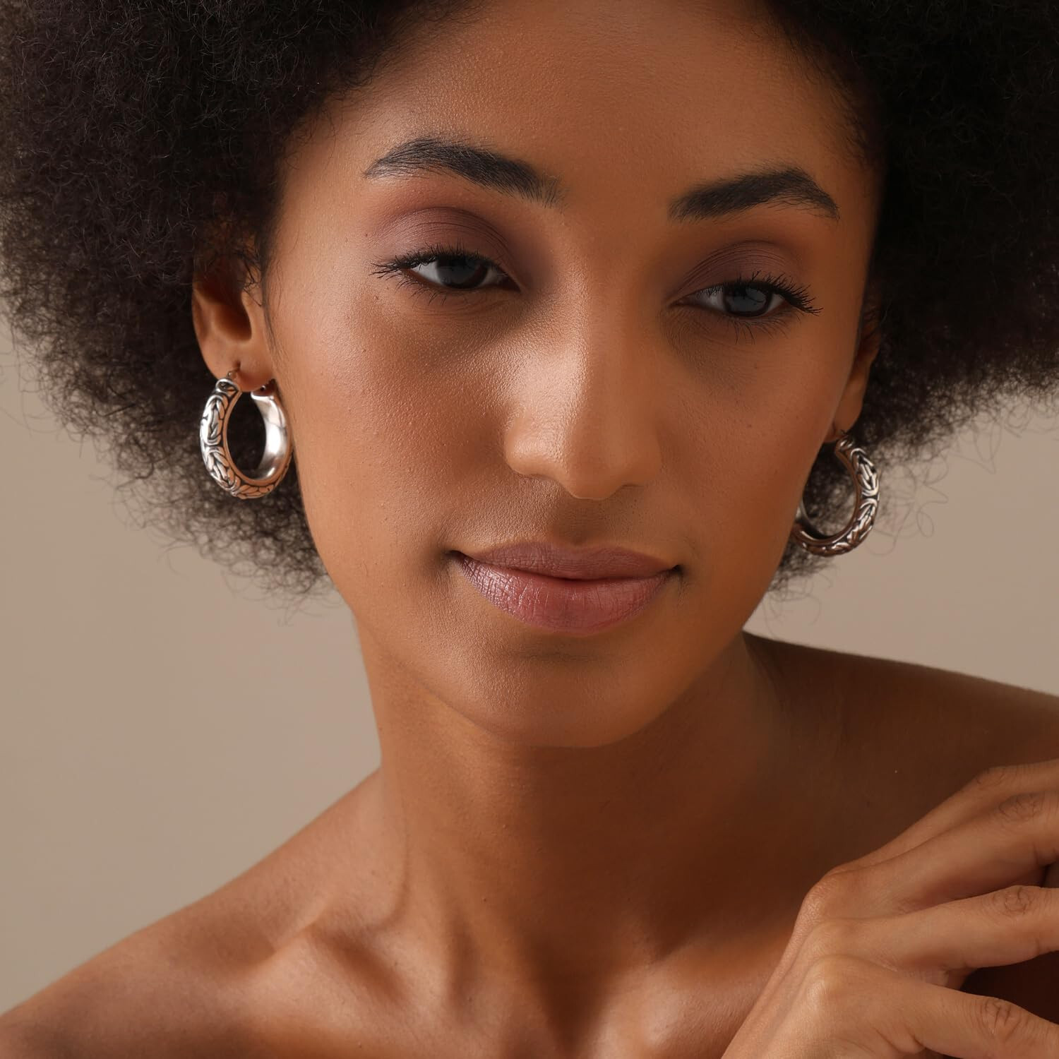 925 Sterling Silver Antique Byzantine LARGE Click-Top Hoop Earrings for Women