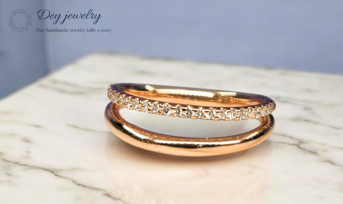 Band Ring 925 Silver Lab Created Moissanite Double Stack Weeding Ring for Gift