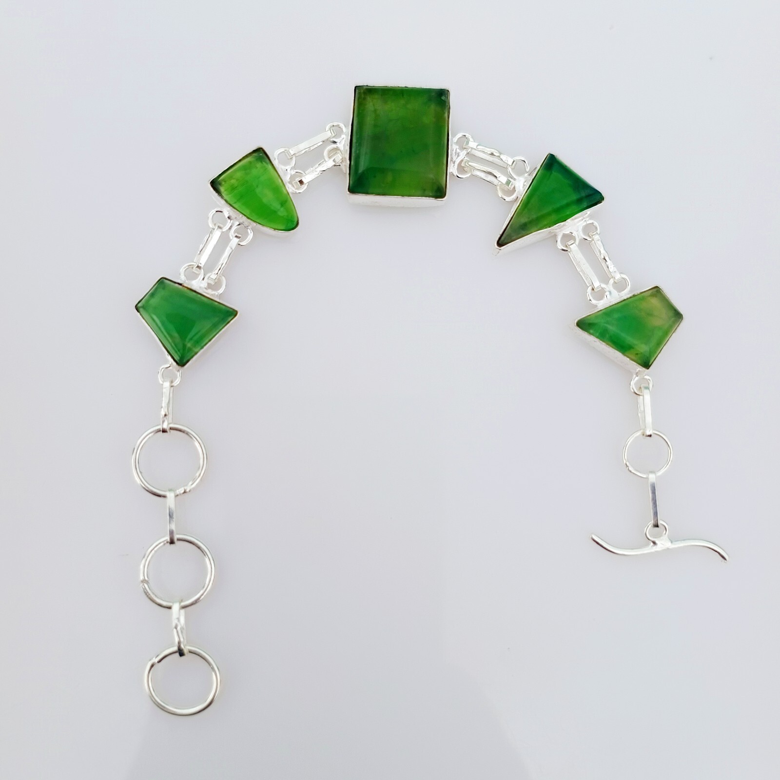 Green Serpentine Gemstone Bracelet 925 Sterling Silver Handmade Jewelry
