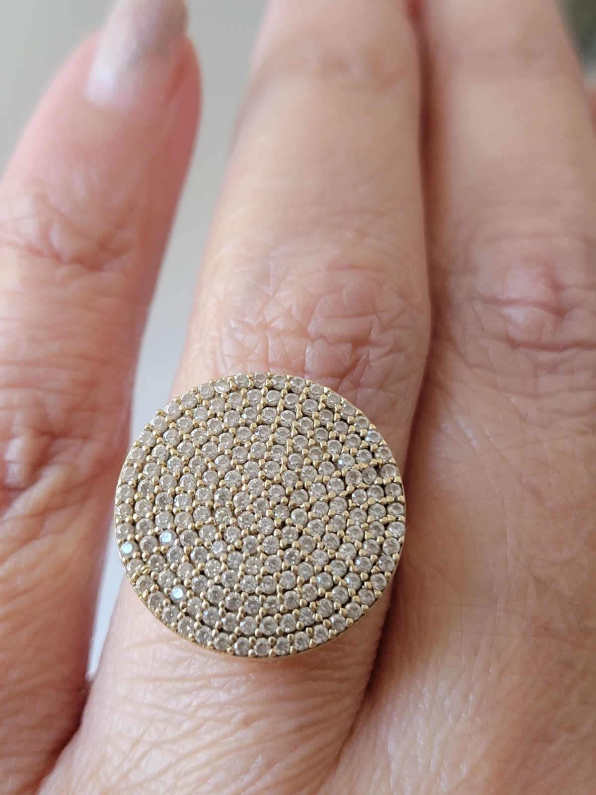 Luxury Pavé Disc Cluster Modern Ring 14k Solid Yellow ( Mostly Diamond) Size 7