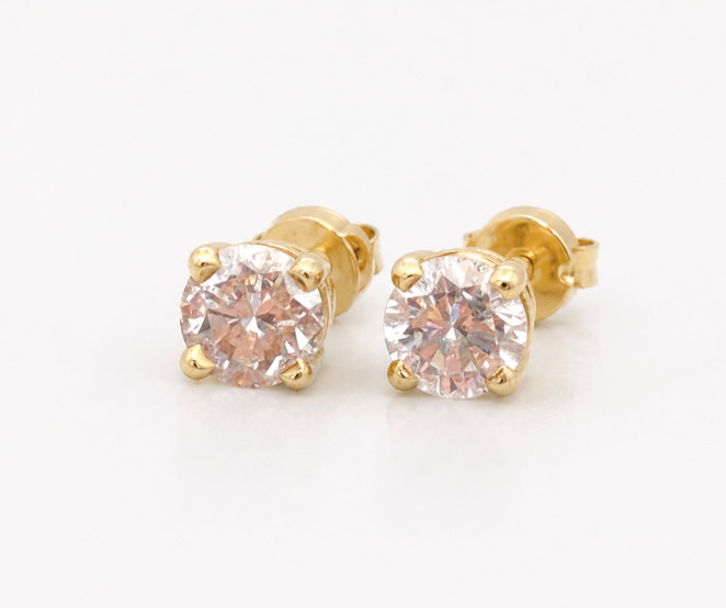 14K Gold Diamond Stud Earrings Round Solitaire 4 Prong Post Estate Fine Jewelry