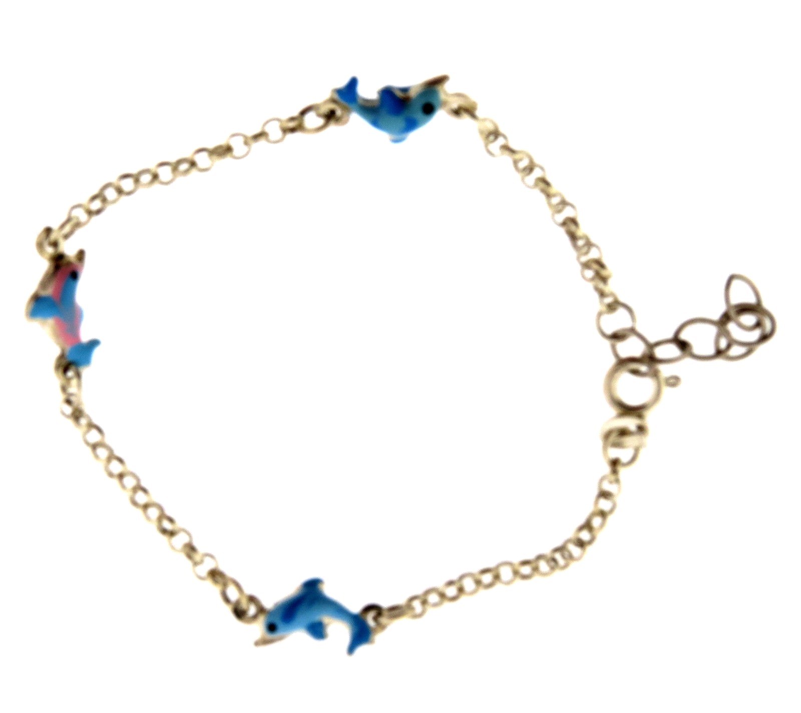 Sterling Silver Cloisonne Enamel Dolphin Charm Bracelet 7-8 in