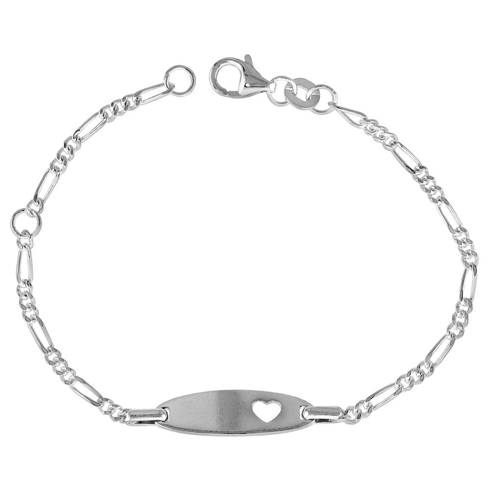 925 Sterling Silver Baby Figaro Link Rhodium ID Bracelet, Fits 5-6 Inch Wrists