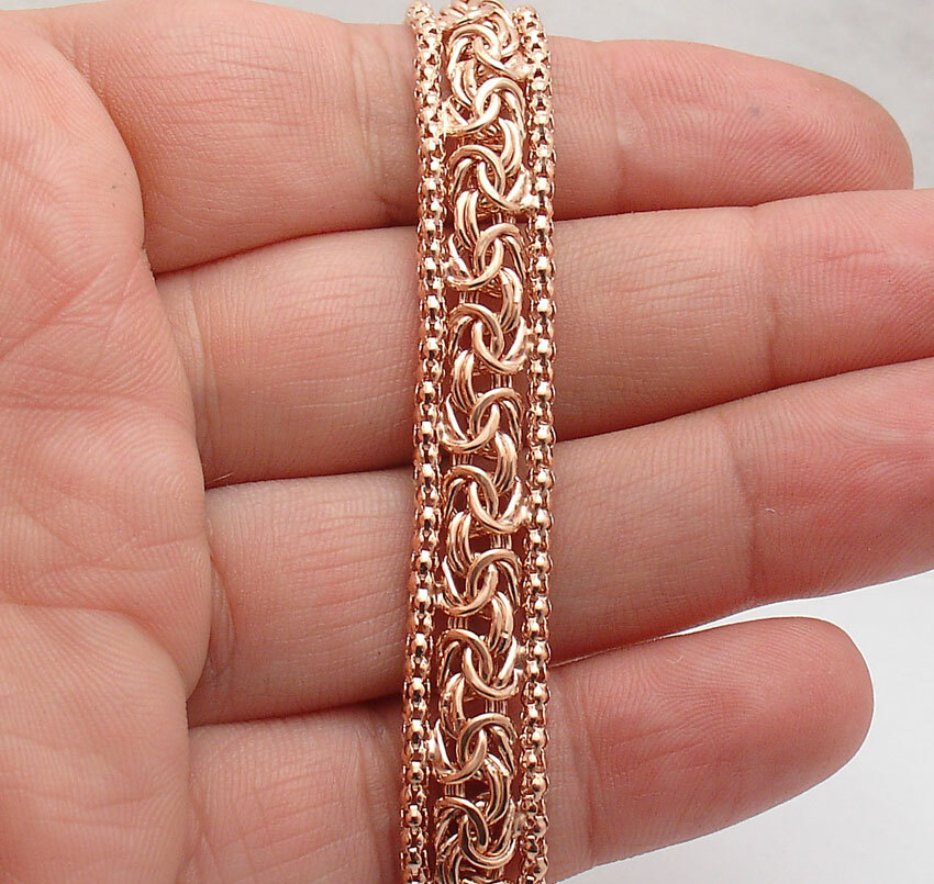 Technibond Byzantine Popcorn Border Bracelet 14K Rose Pink Gold Plated Silver