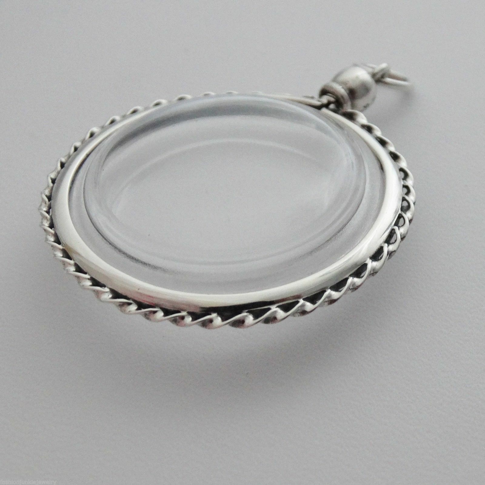 Clear Acrylic Large Floating Locket with Sterling Silver Frame, 18″ Snake Chain