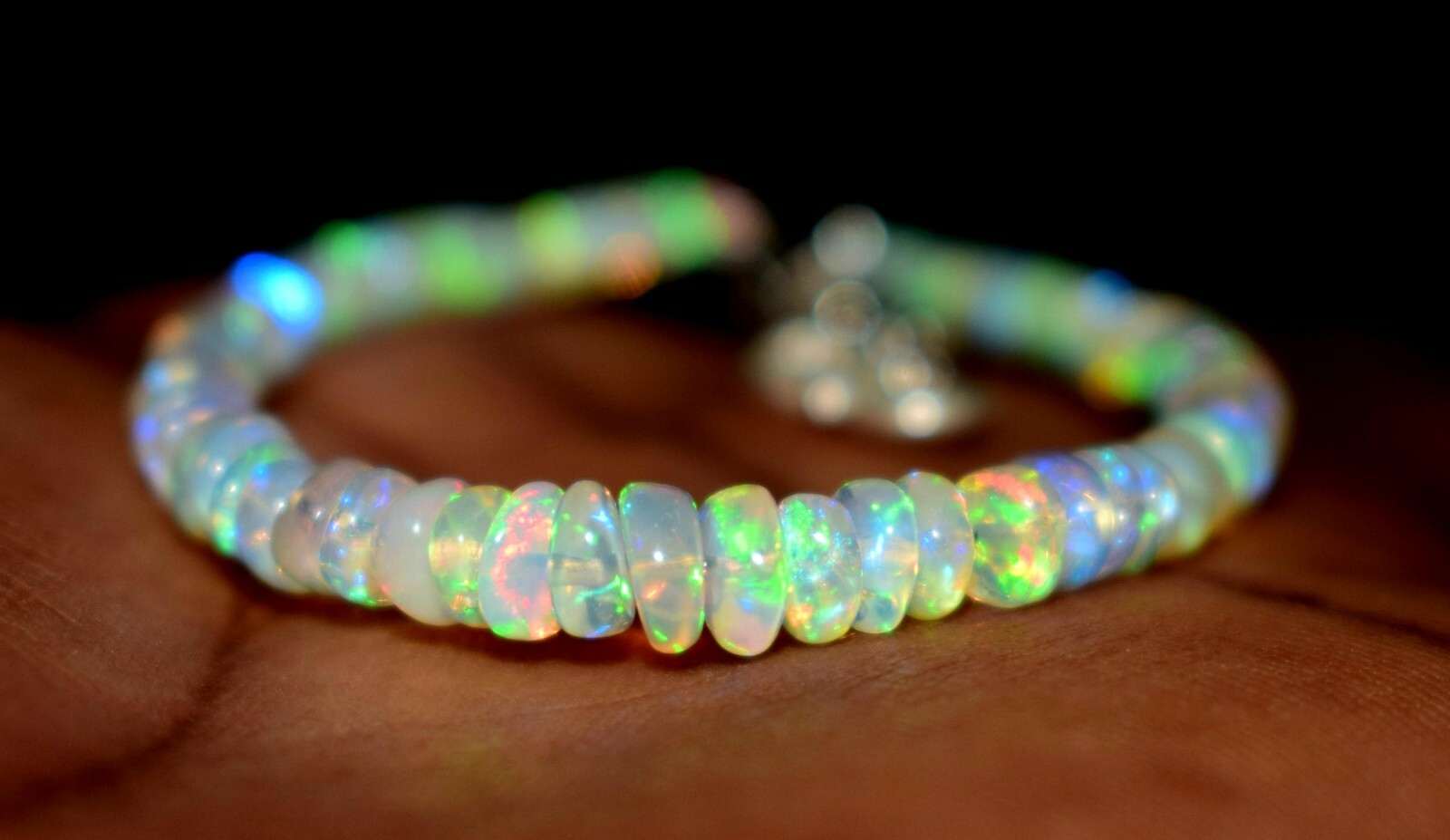 925Sterling Silver Natural Ethiopian Opal Gemstone 3to5mm Beads 8″Bracelet F1563