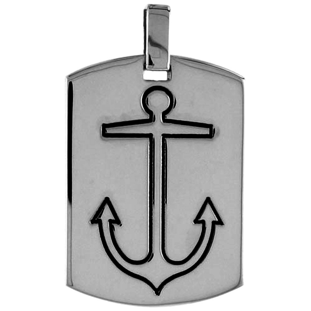 925 Sterling Silver Mariner Anchor Dog Tag Pendant 1 3/16 Inch (30mm) Tall
