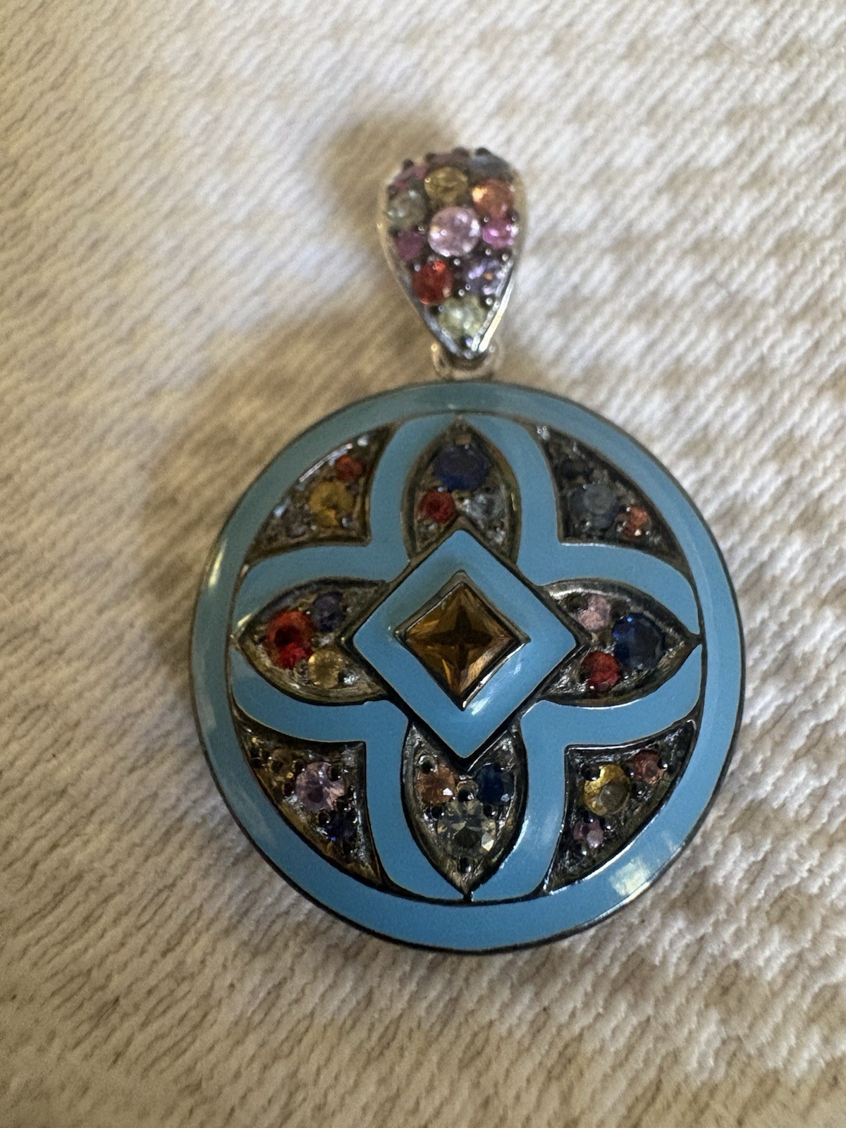 Rare, EFFY Multi Colored Sapphire & Enamel 925 Pendant (Only) NIB 13.2 Grams