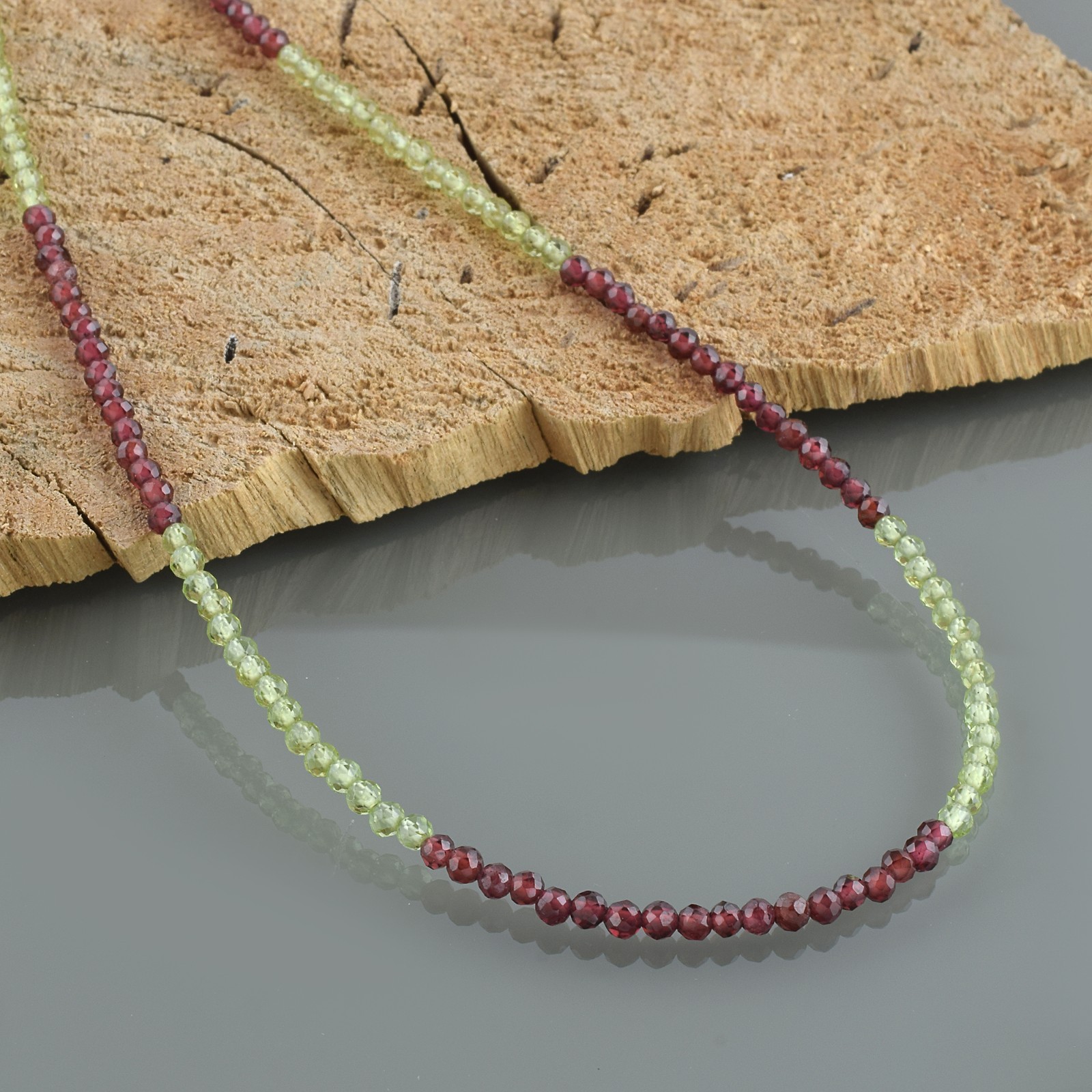 Handmade Ruby & Peridot 3mm Beaded Necklace 925 Sterling Silver 18″ Gift For Her