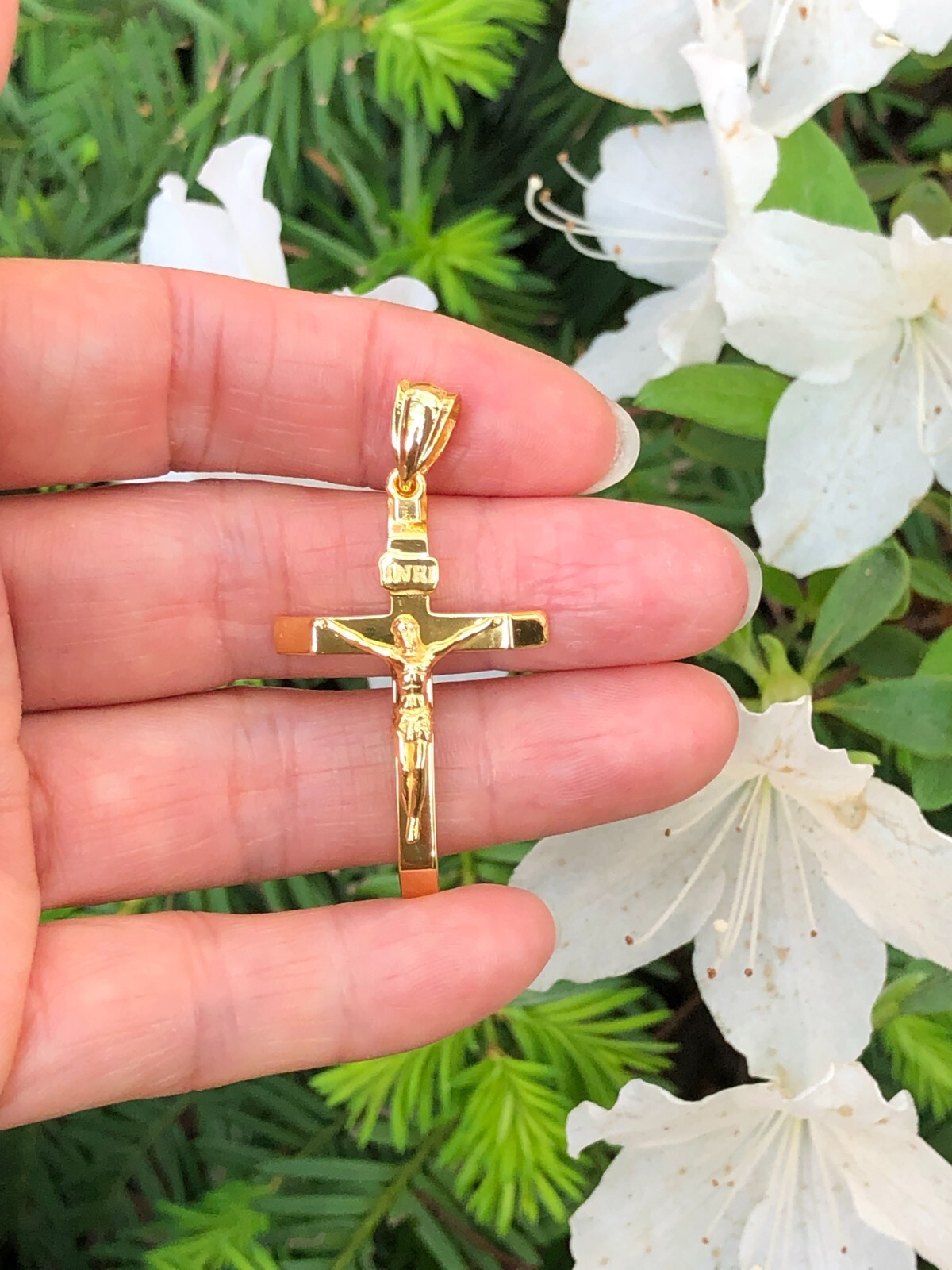 925 Sterling Silver Plain Gold Crucifix Jesus Cros Pendant Men 34.5mm1.36″/44mm