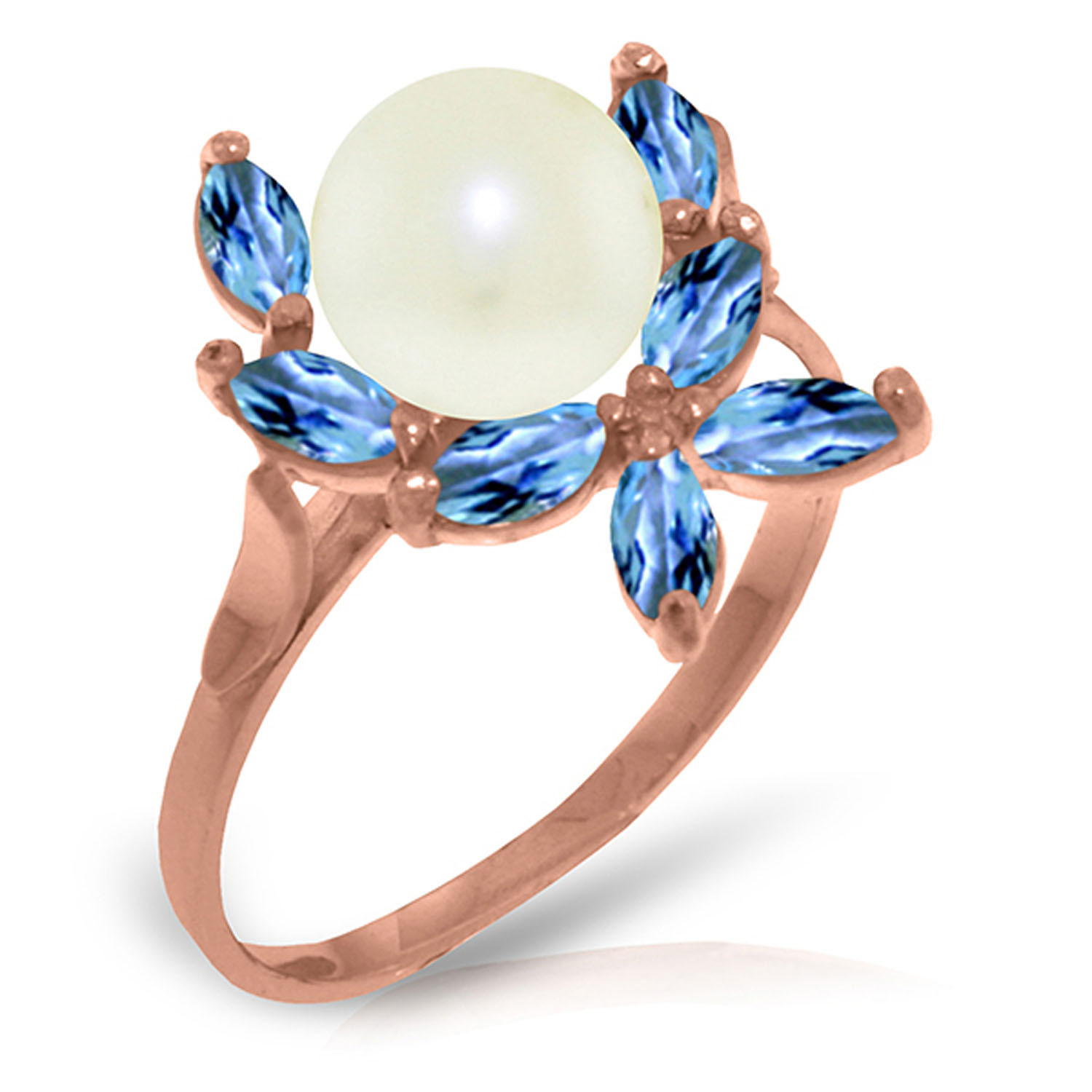 Brand New 14K Solid Rose Gold Ring with Natural Blue Topaz & pearl