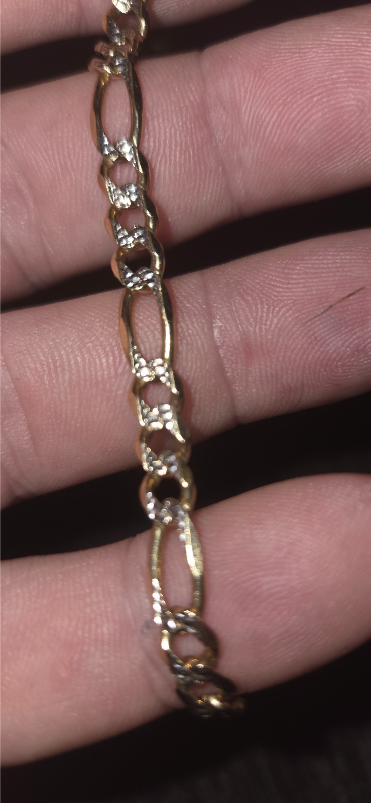 9ct two toned gold italian figaro bracelet with lobster claw clasp