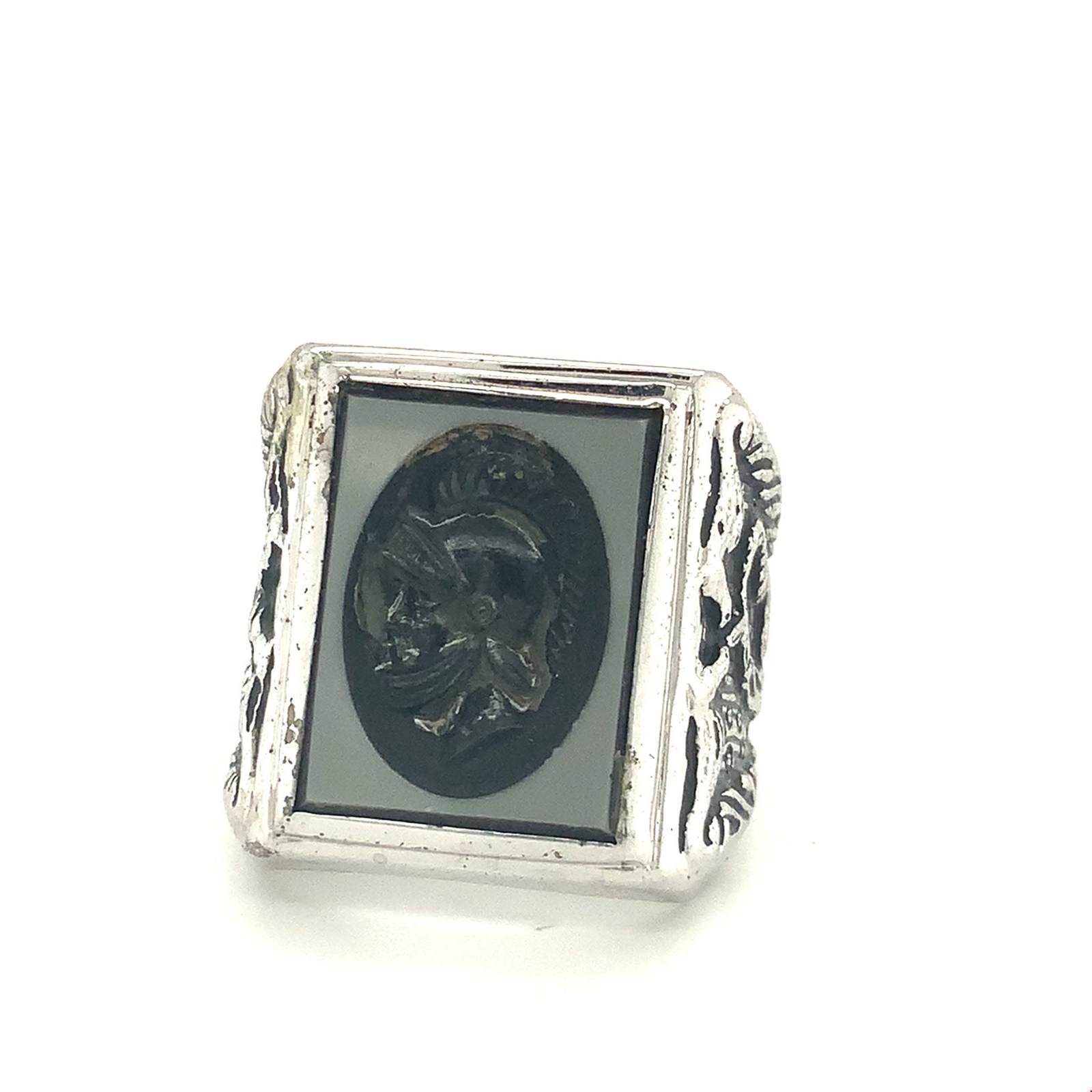 Vintage Sterling Signed Sarah Coventry Carved Intaglio Roman Warrior Ring Band 7