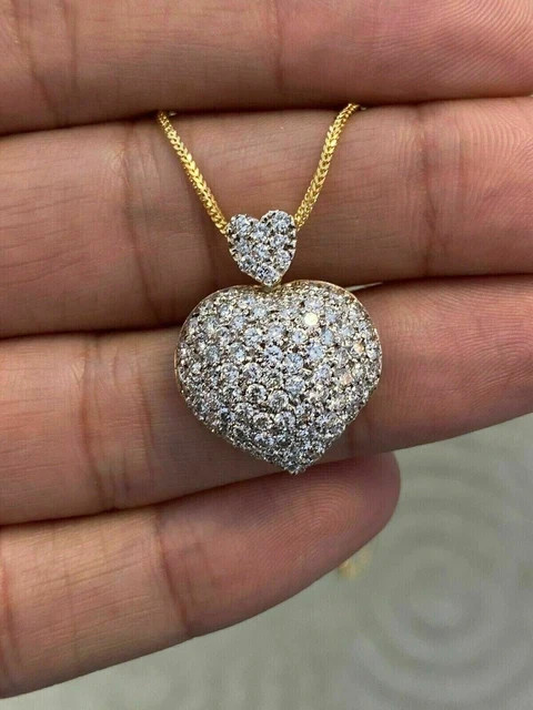 1.60Ct Round Cut Moissanite Cluster Heart Pendant 14k yellow Gold Plated