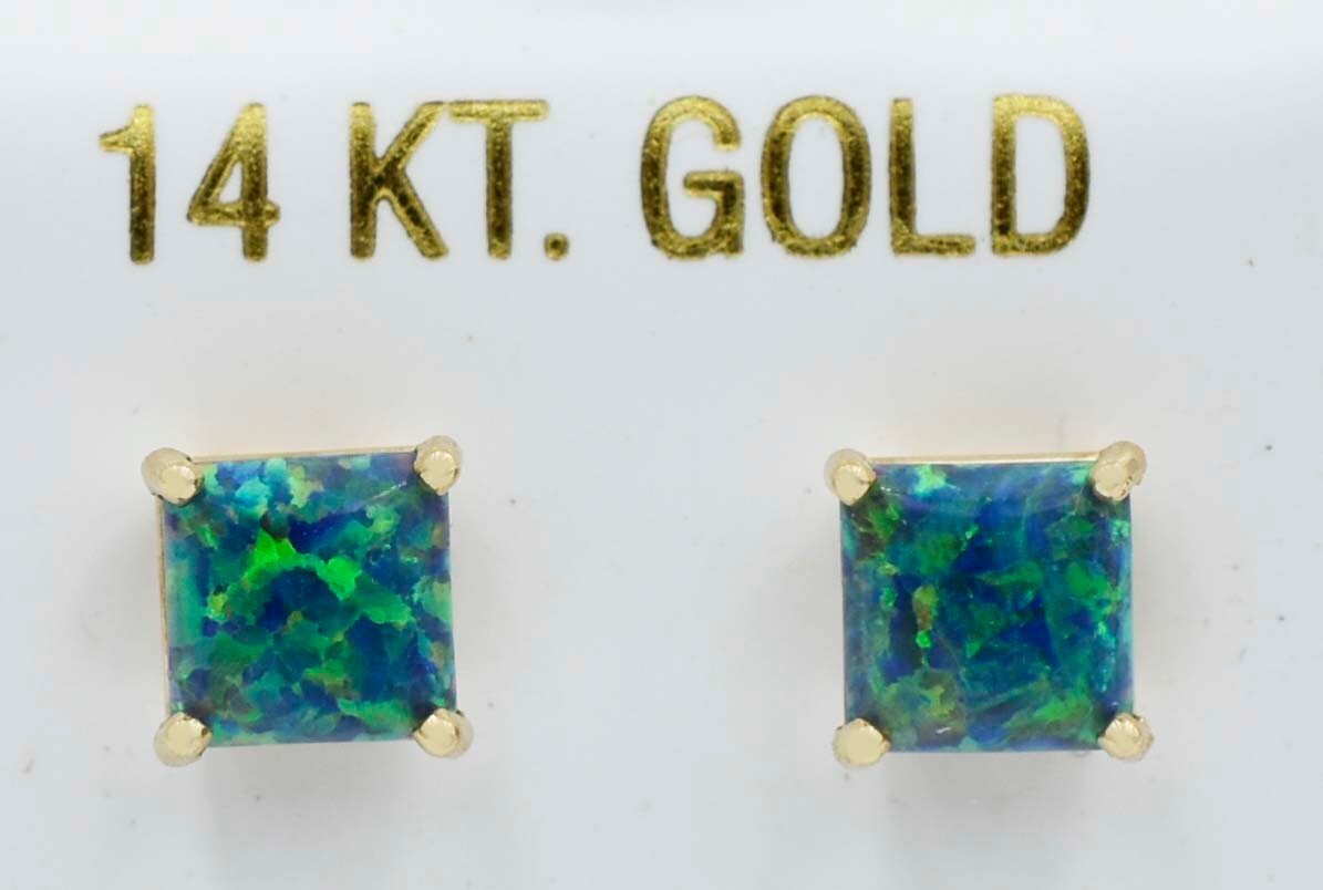GENUINE 1.04 Cts GREEN OPAL STUD EARRINGS 14k GOLD – Made in USA -FREE APPRAISAL