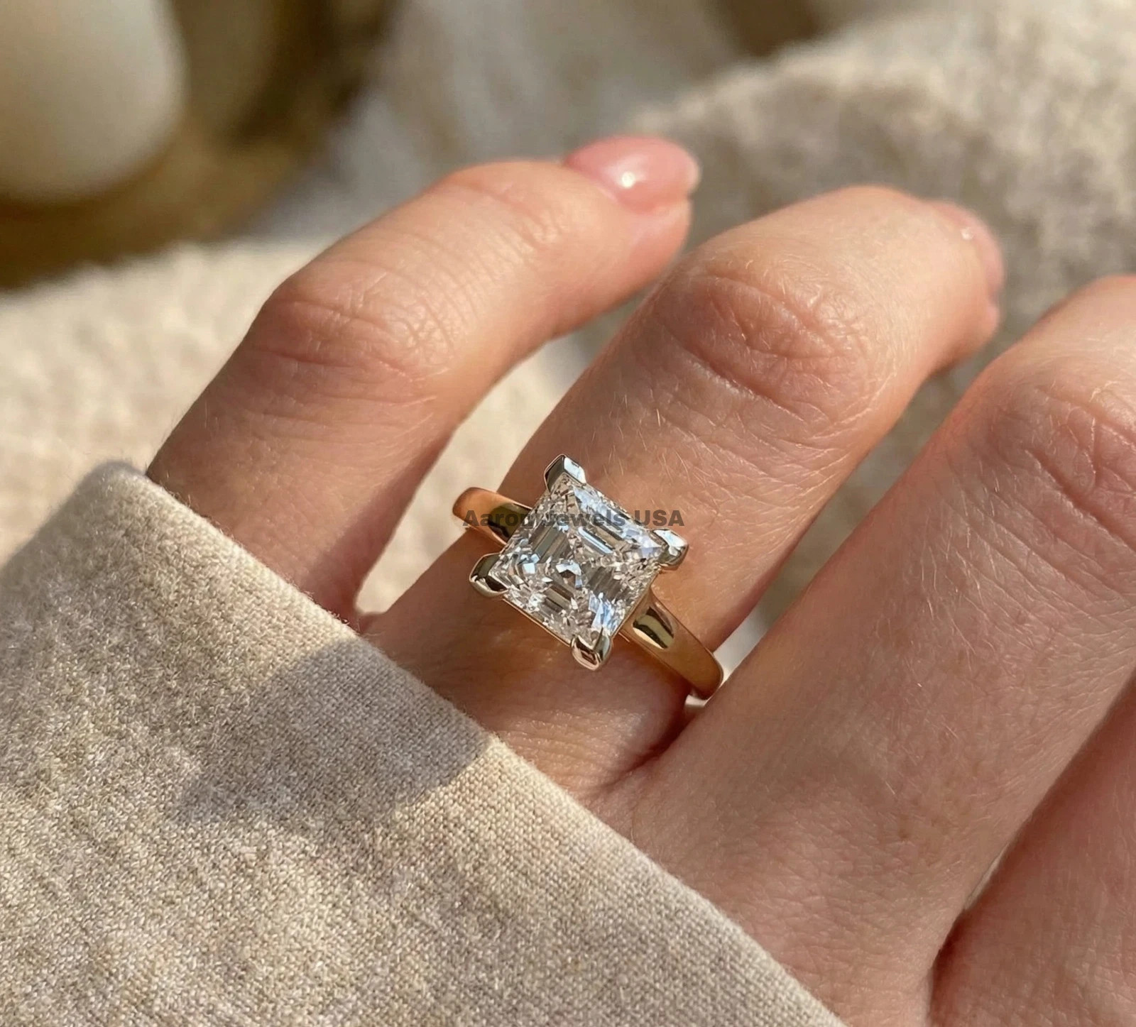 4.00 Ctw Asscher Cut Lab Created Diamond Ring F VS1 14K Yellow Gold Wedding Gift