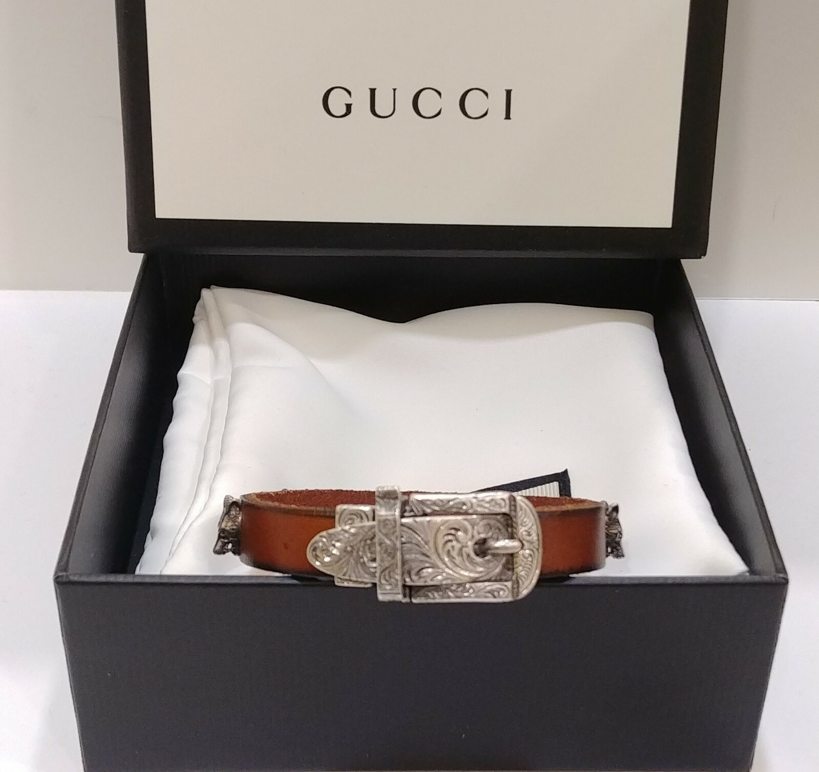Gucci Bracelet Anger Forest Sterling Silver And Leather $950 Free Polish Cloth