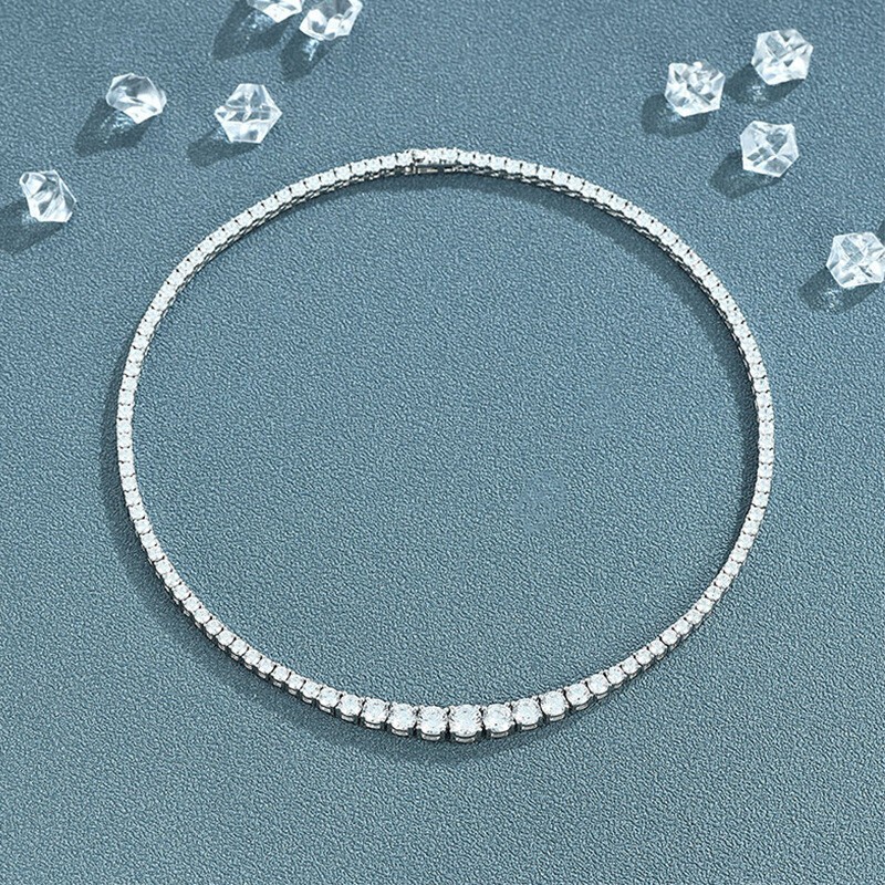 Size Variation Moissanite Tennis Chain Necklace 925 Sterling Silver Jewelry