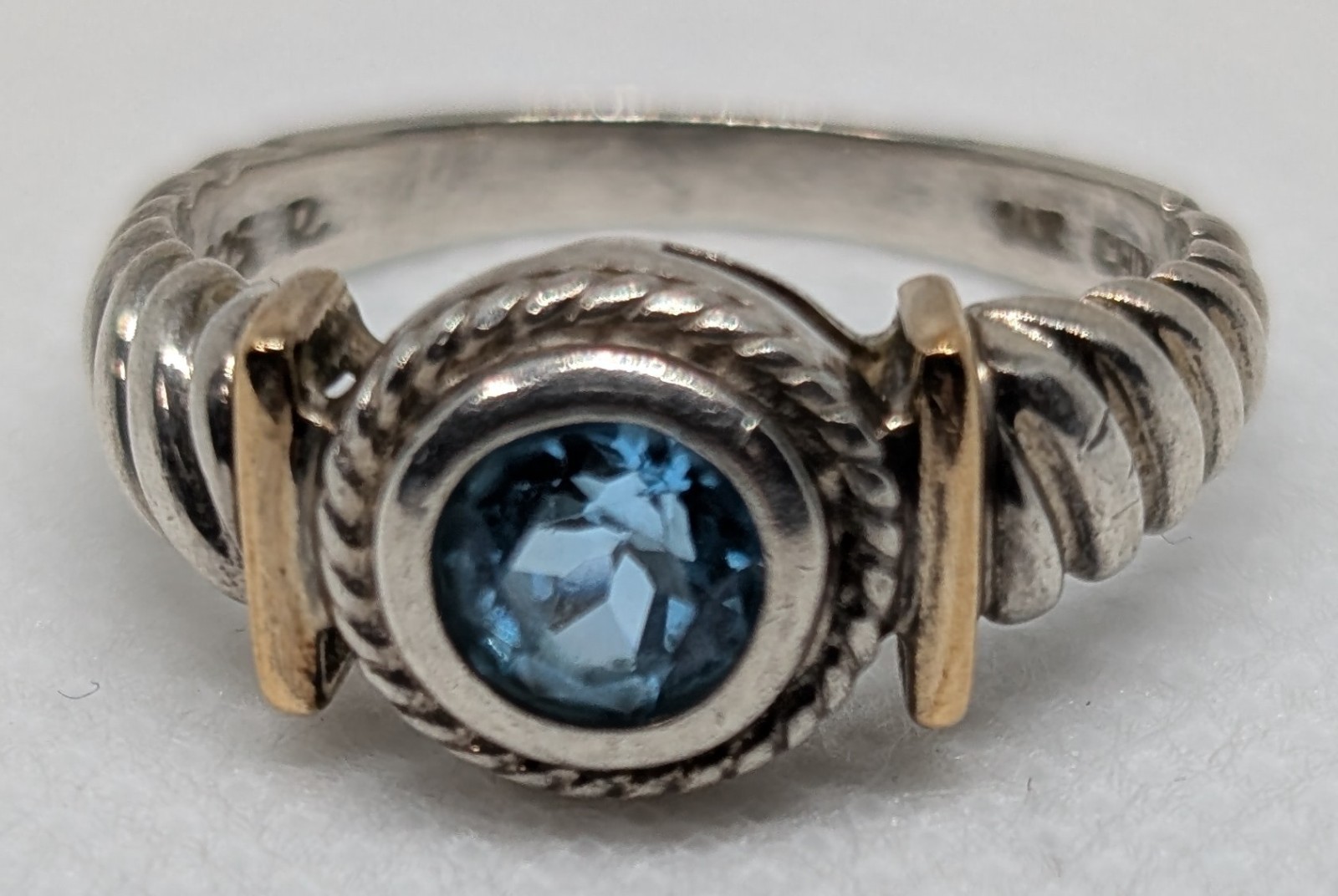 Blue Topaz Mixed Metals Solid 925 Sterling And Solid 14k Gold Sz 7.75