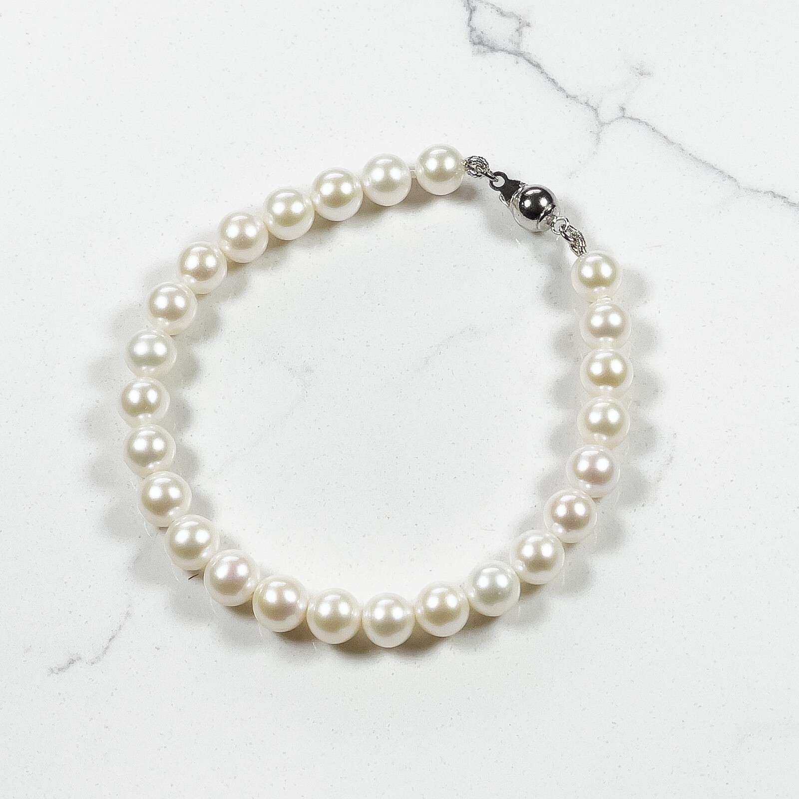 White Akoya Pearl Bracelet for Women 6-9mm AAAA Graded Japanese Pearl Jewelry