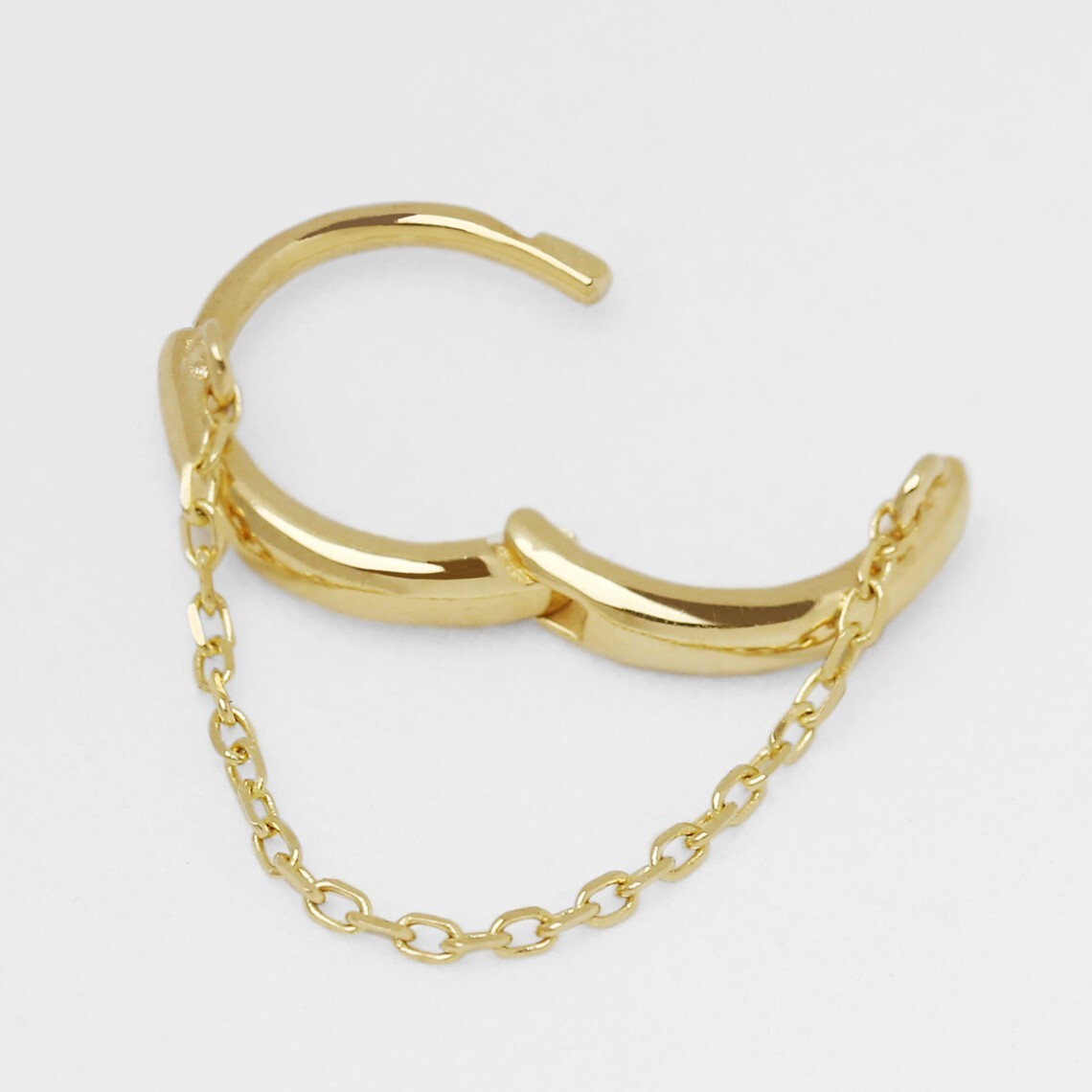 14k Solid Gold Single Small Chain Hoop Earring, Minimalist Huggie Hoop Earring