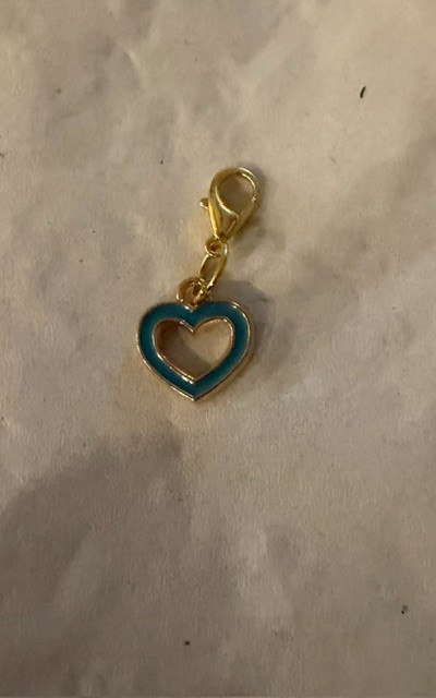 Blue Open Heart Bag Charm Zipper Pull Gold Lobster Clasp Handmade 1″ Gift