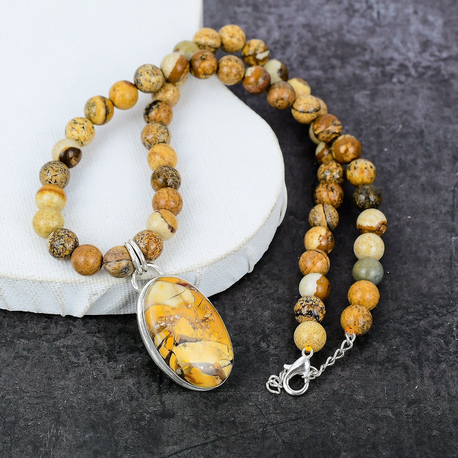 Brecciated Mookaite Gemstone Pendant Necklace Picture Jasper Beaded Necklace