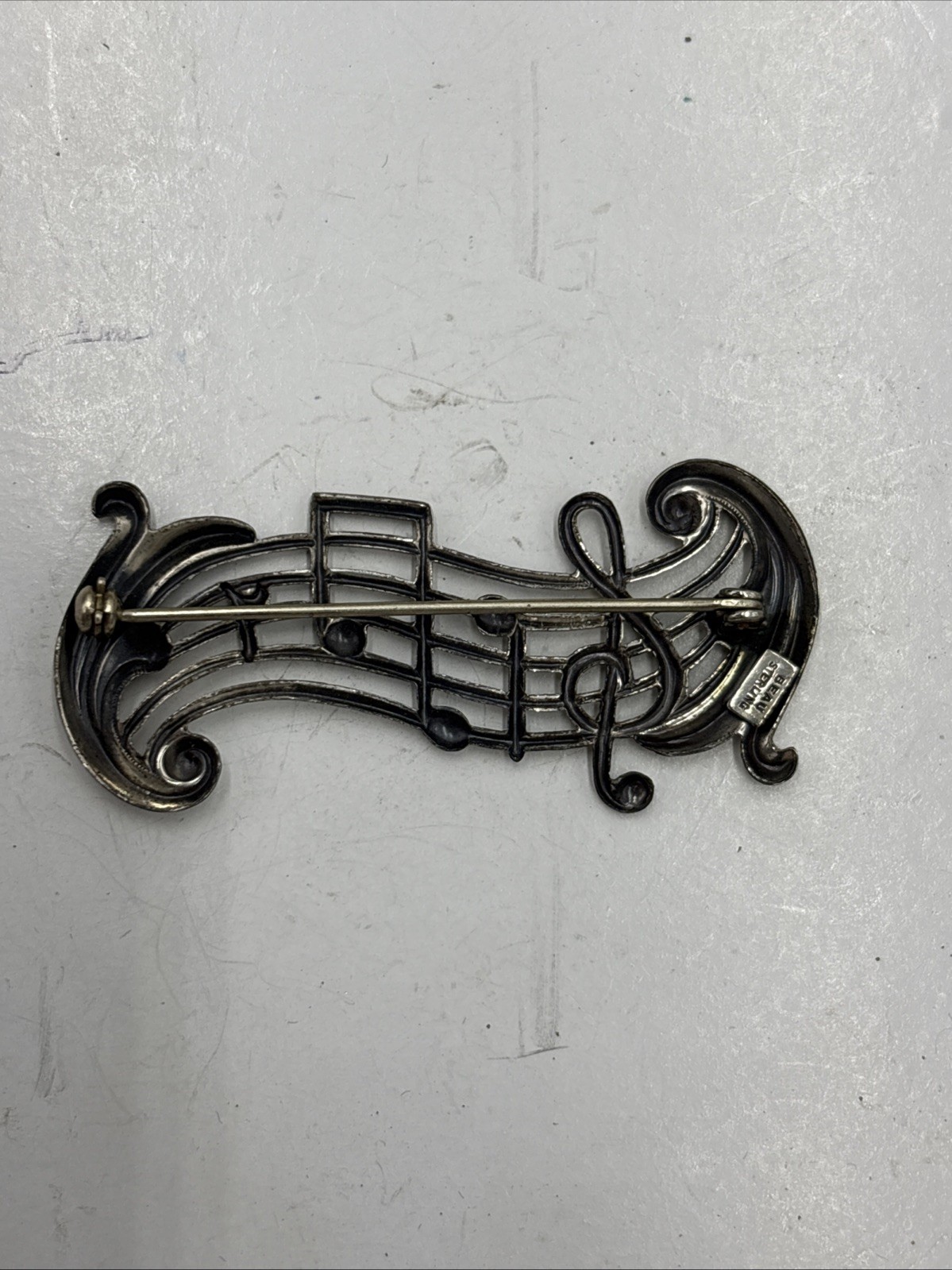 Vintage Sterling Silver Musical Notes Brooch/Pin 2 1/4″ BEAU Circa 1950s