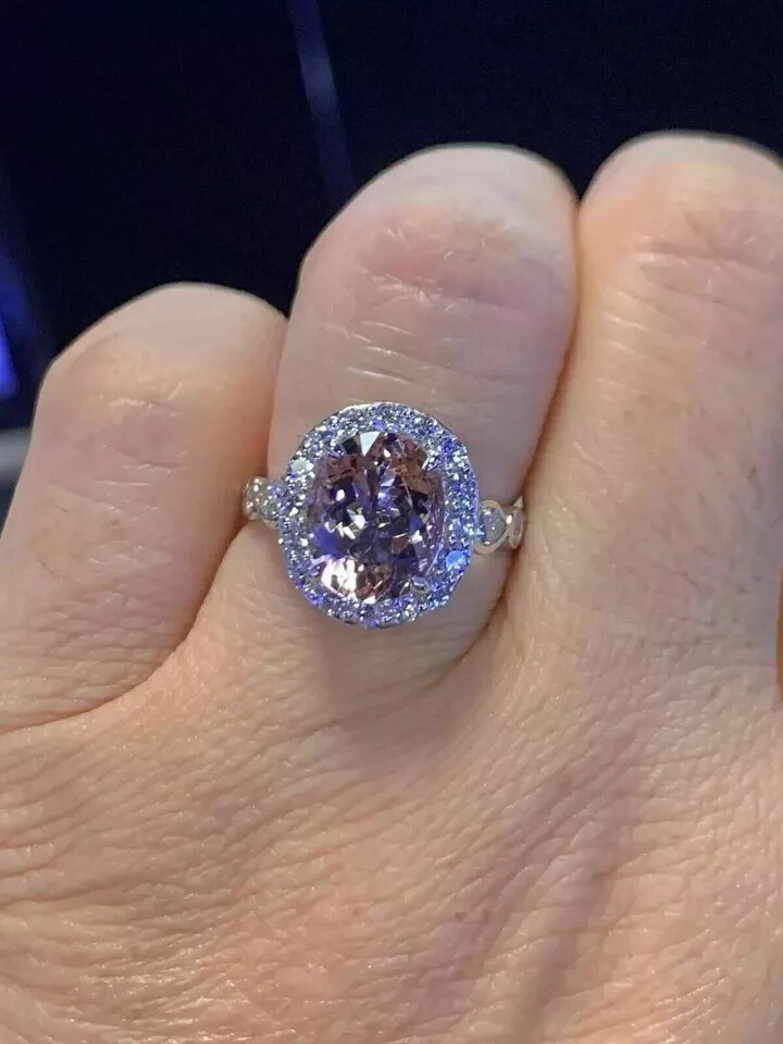 2.60 Ct Oval Lab-Created Morganite Engagement Wedding Ring 14K White Gold Plated