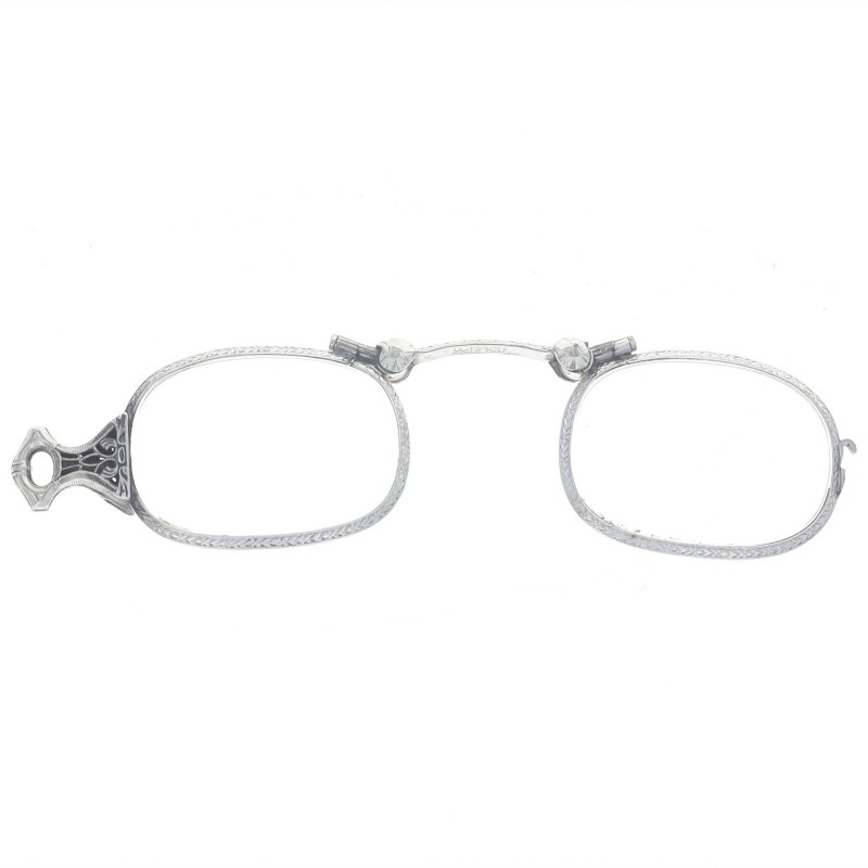 White Gold Filled Art Deco Lorgnette Glasses Pendant-1/10 12k Vintage Magnifiers