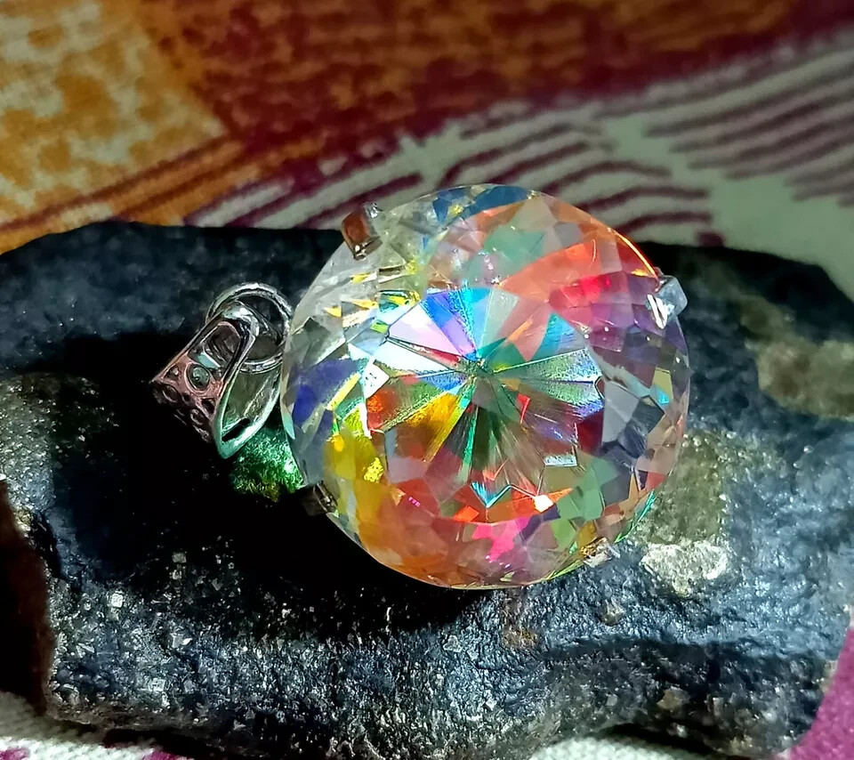 97 Ct+ Natural Rare Mystic Topaz Multi Color 925 Solid Silver Pendant Gemstone
