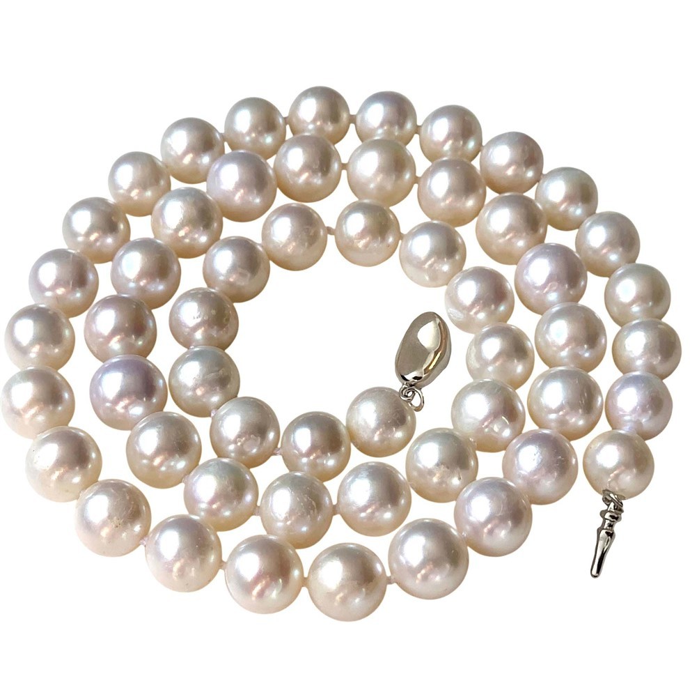 20 Inch LONG Genuine 8-9mm White Pearl Strand Necklace Cultured Freshwater