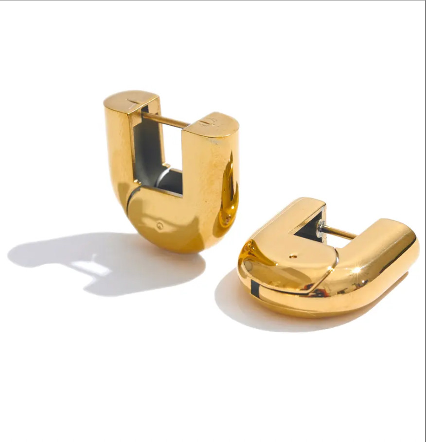 316L Stainless Steel U Shape Gold Plated Color Hollow Hoop Earrings