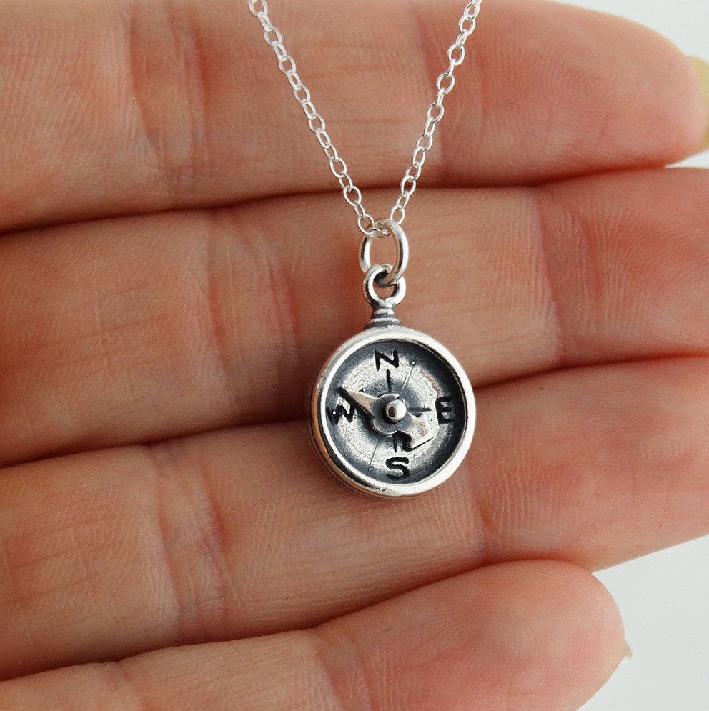 Compass Charm Necklace w/ Spinning Needle – 925 Sterling Silver Graduation Gift