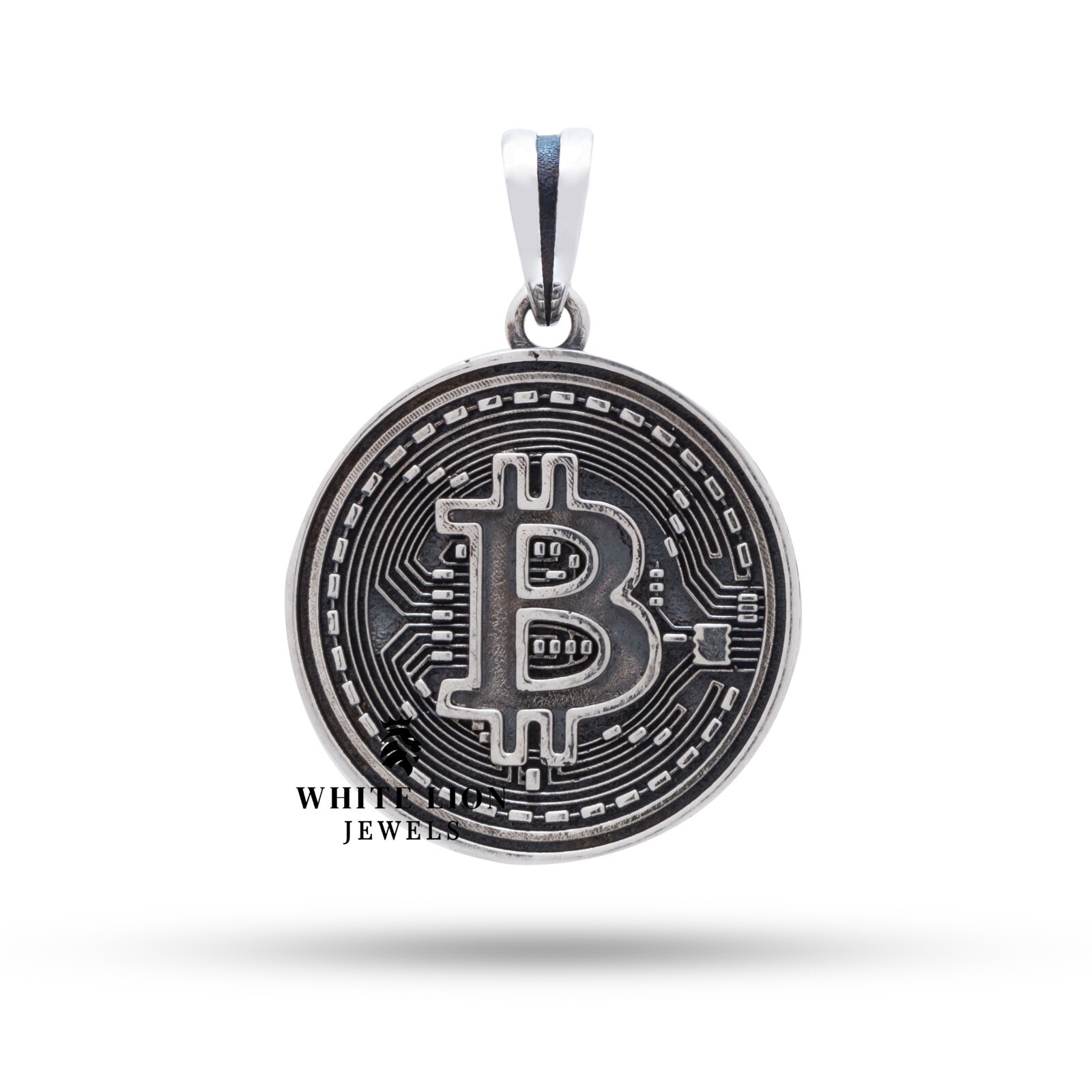 Rich Bitcoin Crypto Digital Currency Lover 925 Silver Men’s Biker Pendant Gift