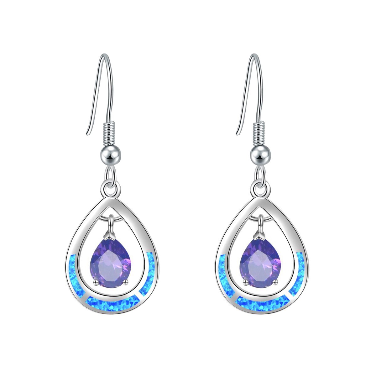 Hawaiian Blue Fire Opal Drop Shape Earrings Silver Filled For Women Girls
