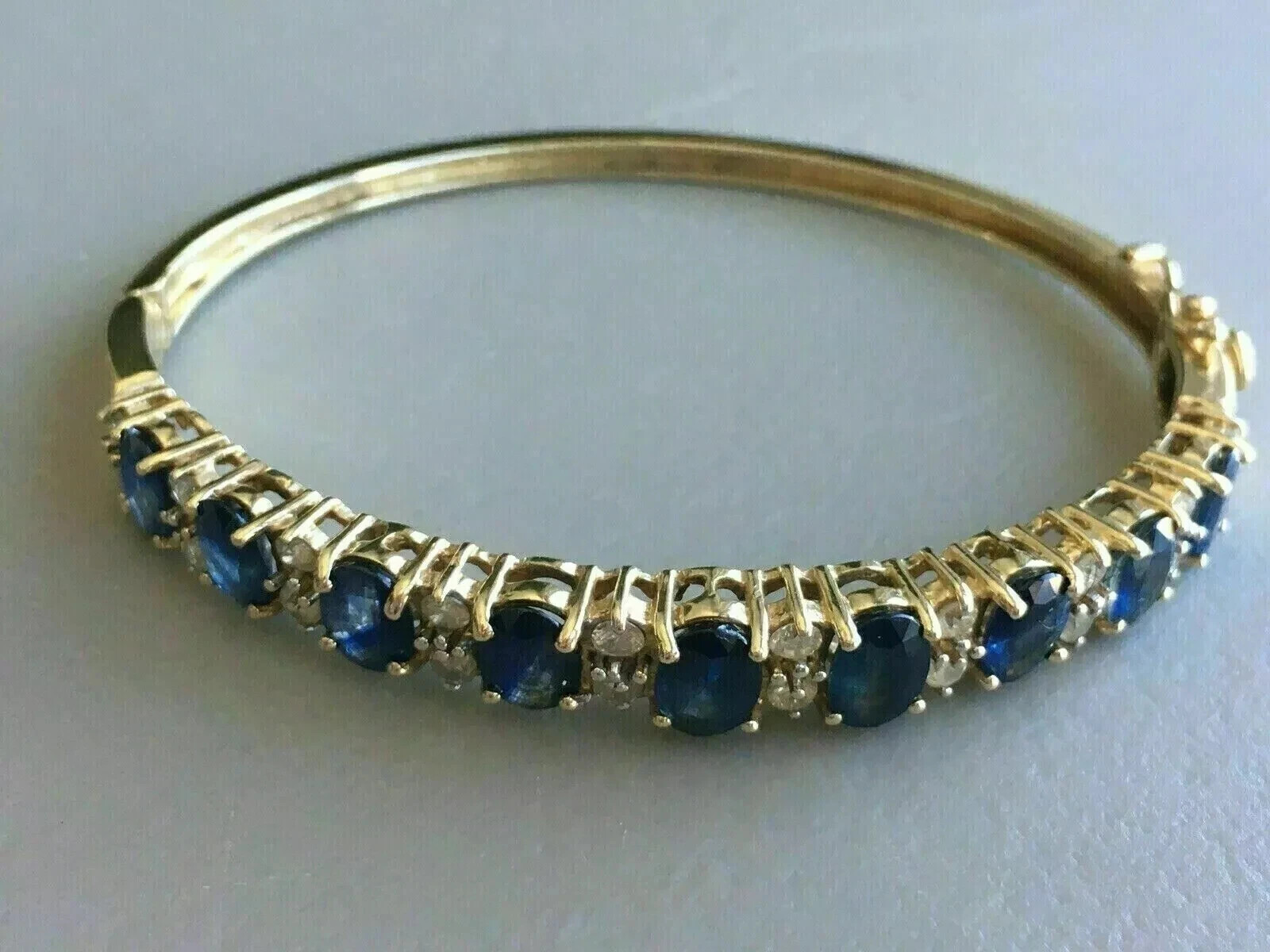 4Ct Oval Cut Sapphire Lab Created Women’s Bangle Bracelet 14K Yellow Gold Plated