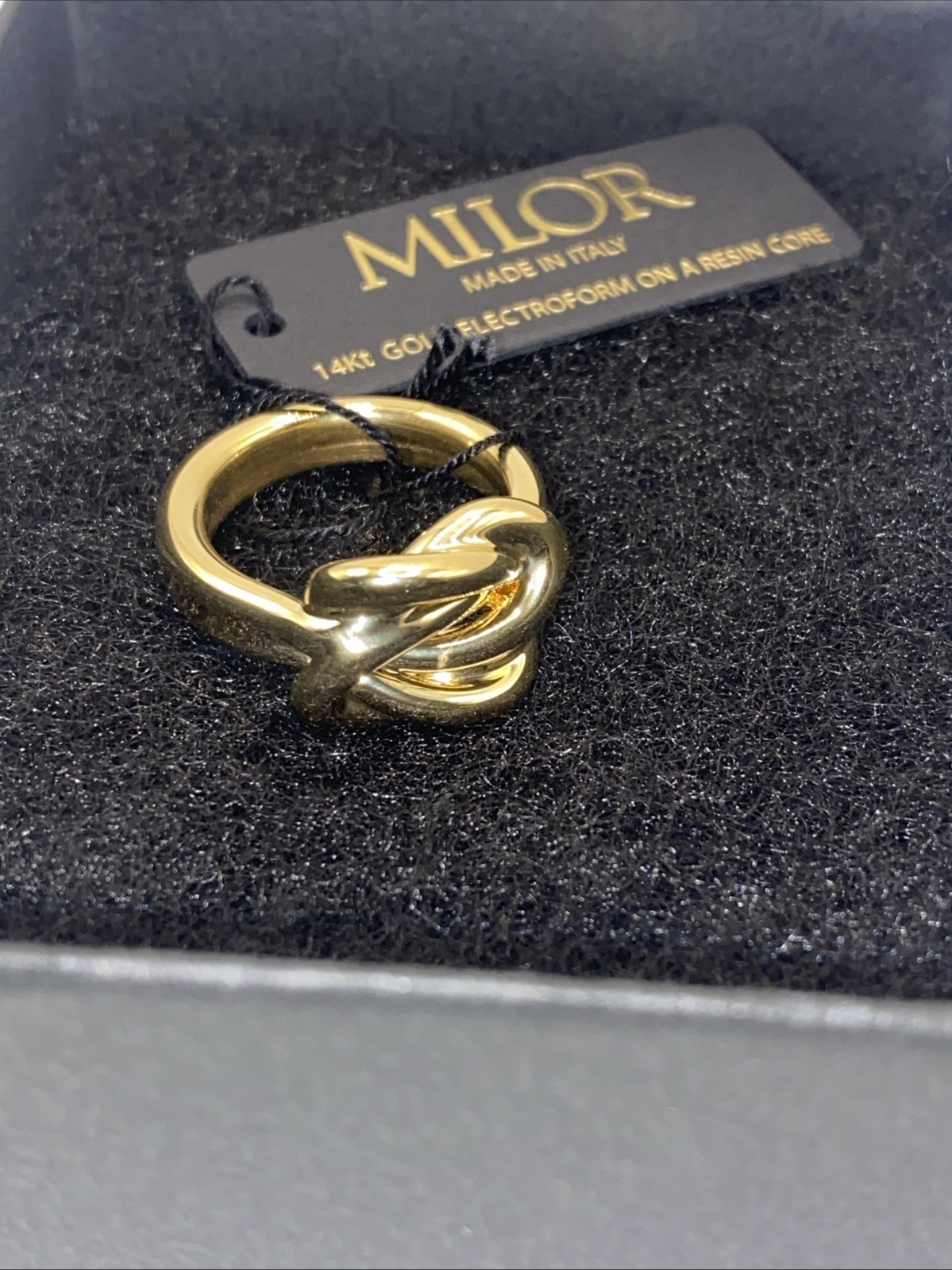 14K Yellow Gold Wide DOUBLE LOVE KNOT Milor Italy Electroform Resin Ring Sz 7