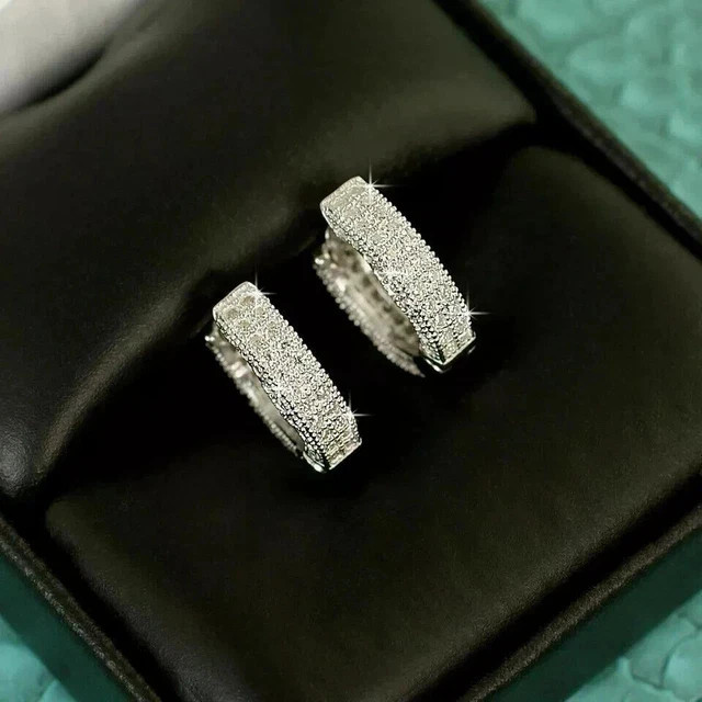 2 Ct Round Lab Created Diamond Huggie Hoop Earrings 14K White Gold Plated Silver