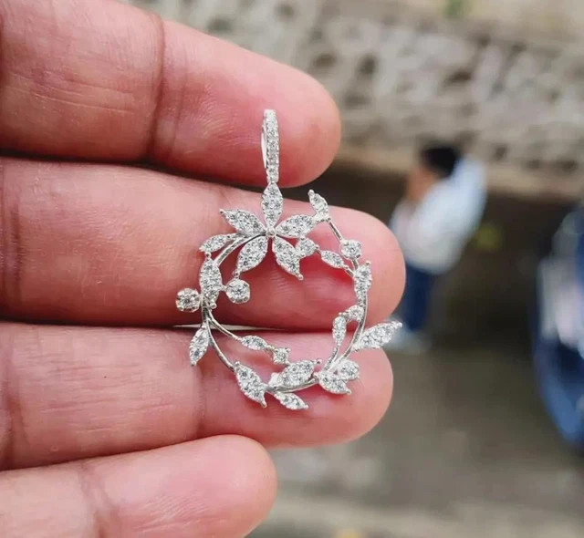 3Ct Round Cut Lab-Created Diamond Flower Pendant 14K White Gold Plated Silver