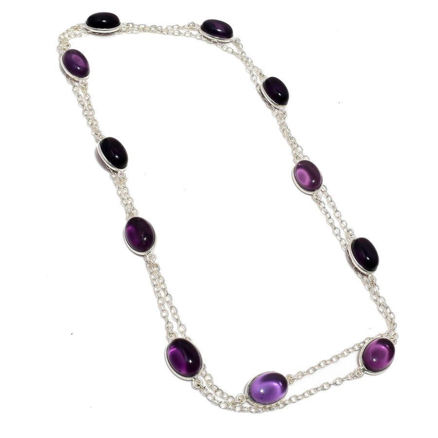 Purple Amethyst Gemstone Handmade 925 Sterling Silver Jewelry Necklaces Sz 36″