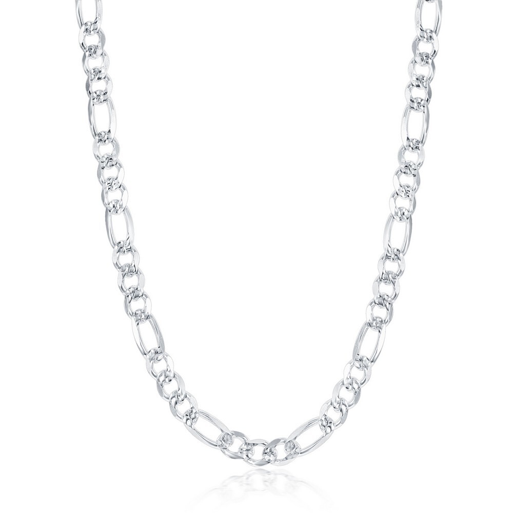 Sterling Silver 6.2mm Pave Figaro Chain – Rhodium Plated