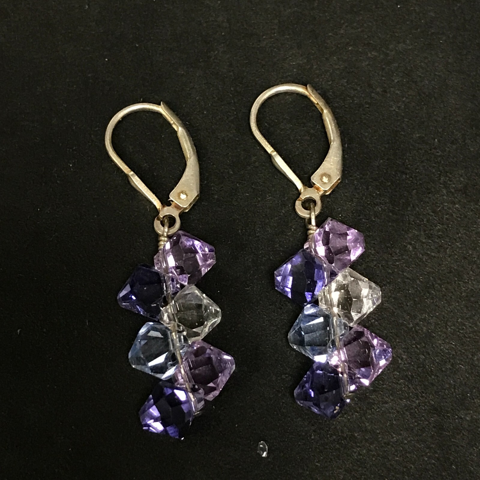 Beaded 925 Sterling Silver Drop Dangle Shiny Purple Blue Reflective Plastic Bead